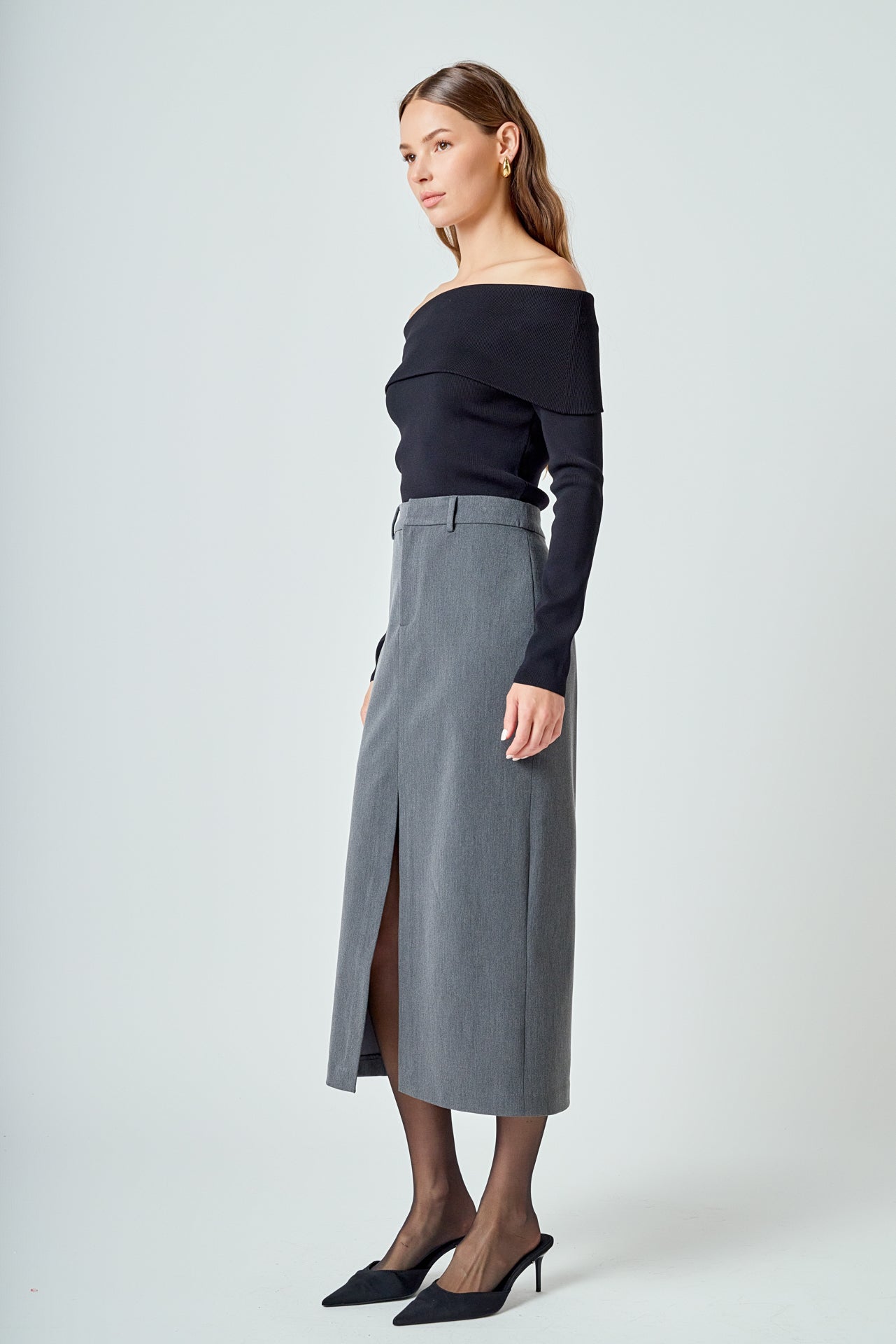 ENDLESS ROSE - Front Slit Maxi Skirt - SKIRTS available at Objectrare