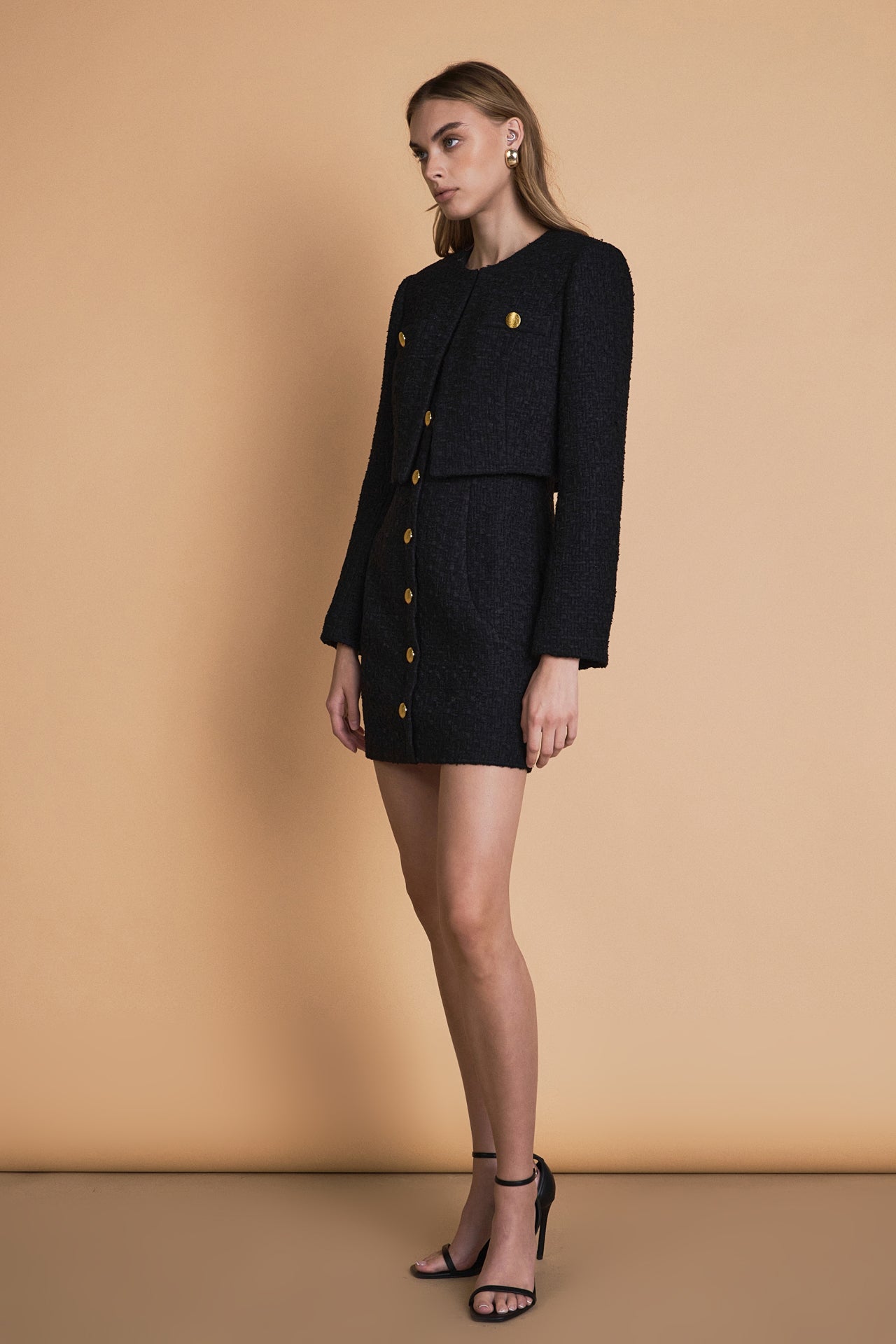 ENDLESS ROSE - Cropped Buttoned Tweed Jacket - JACKETS available at Objectrare