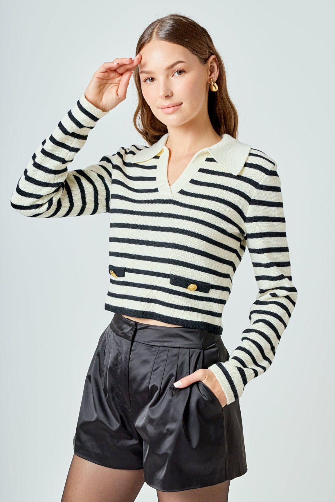 ENDLESS ROSE - Striped Knit collared Sweater - SWEATERS & KNITS available at Objectrare