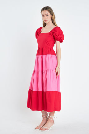 ENGLISH FACTORY - Color Block Puff Sleeve Maxi Dress - DRESSES available at Objectrare