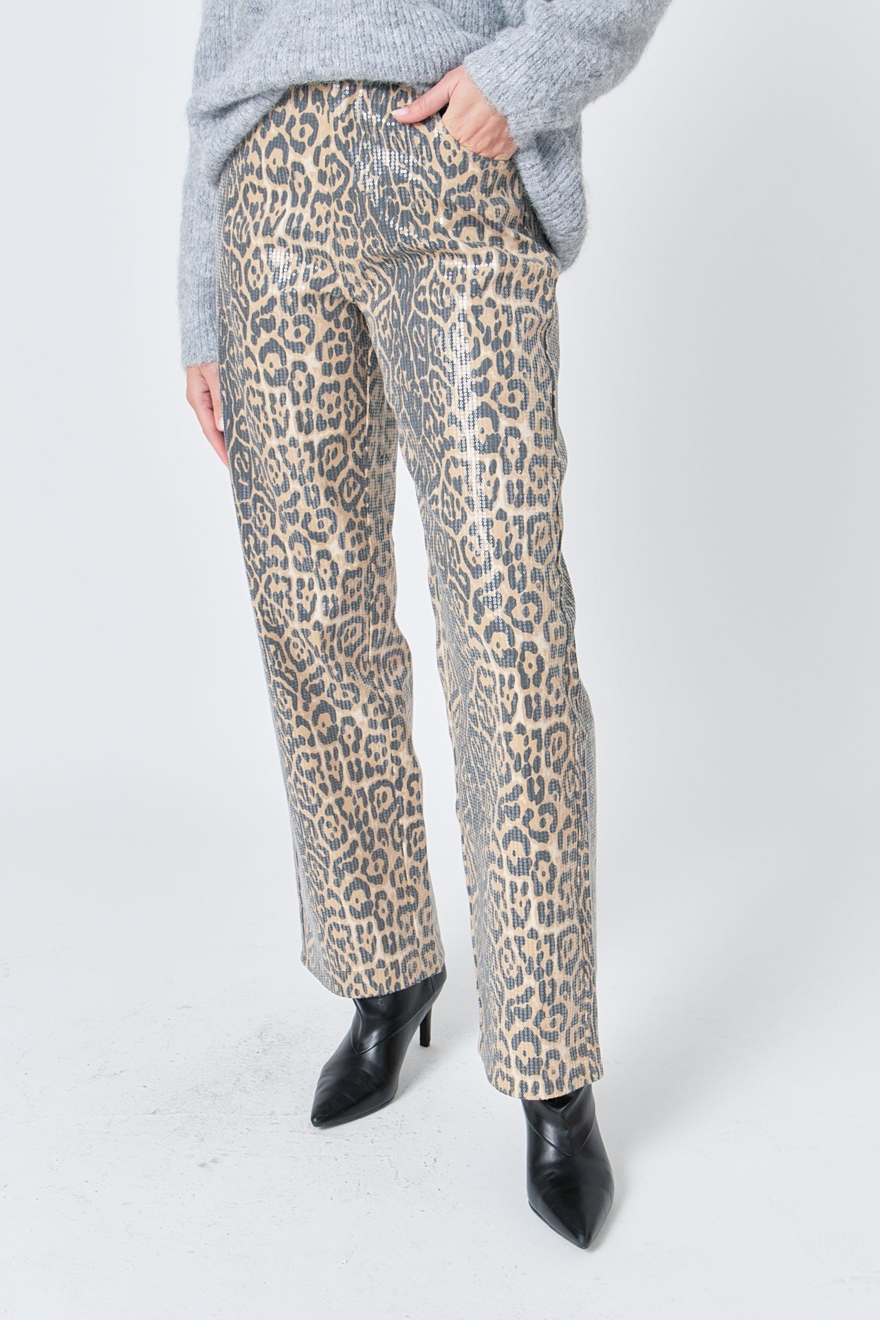 ENDLESS ROSE - Leopard Wide Leg Denim - PANTS available at Objectrare