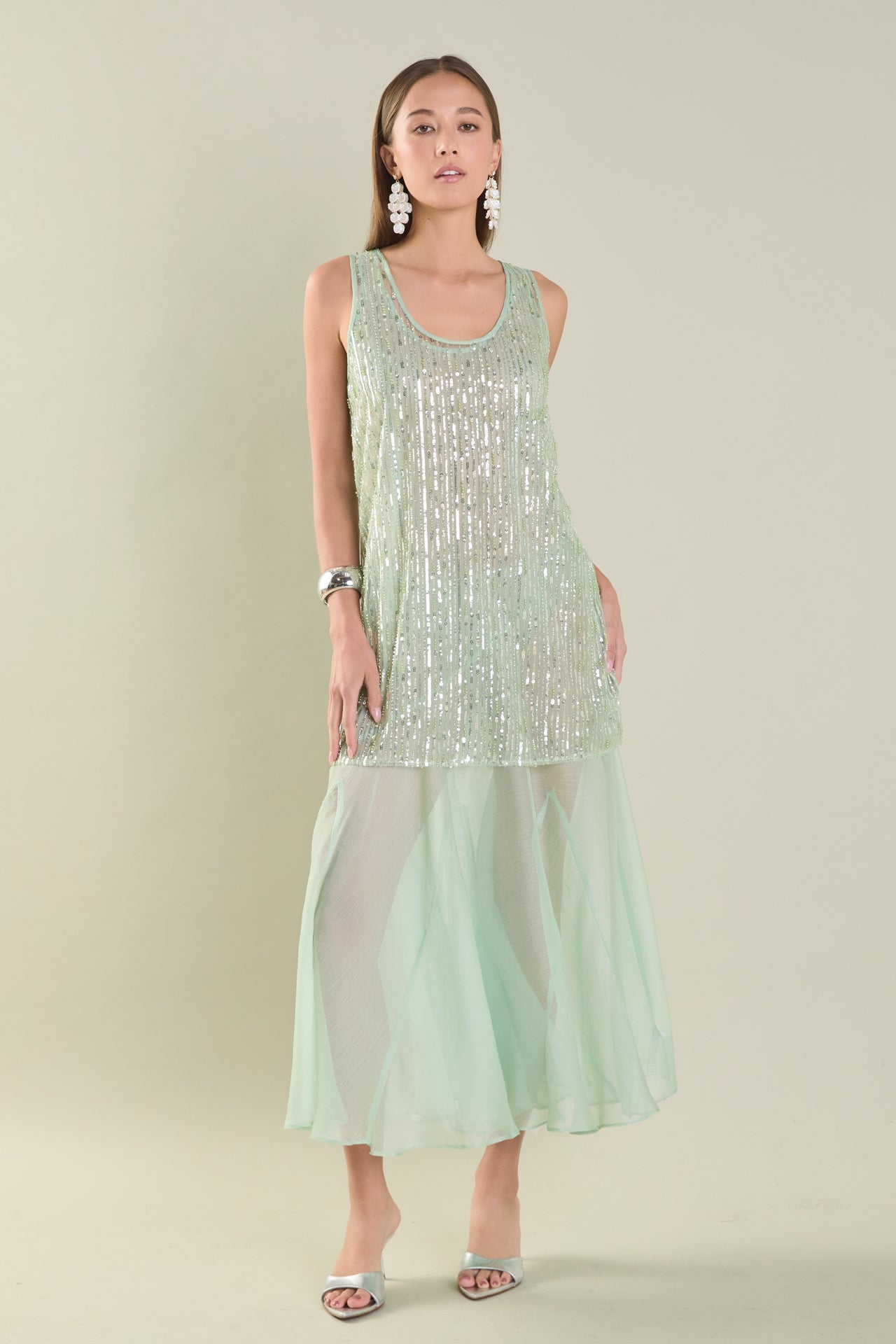 Sequins Overlay Chiffon Maxi Dress - Main Image