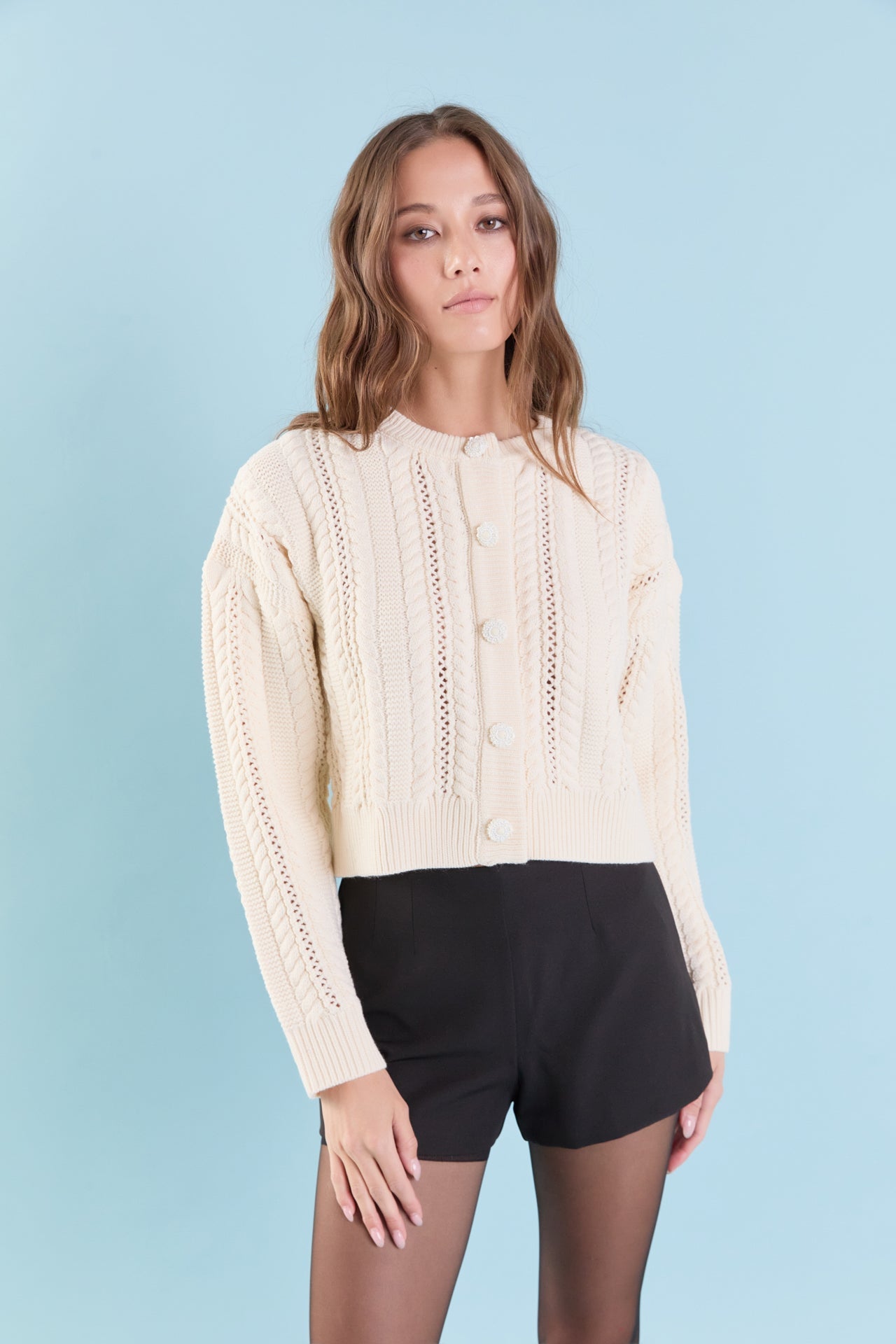 ENDLESS ROSE - Cable Knit Buttoned Sweater - SWEATERS & KNITS available at Objectrare