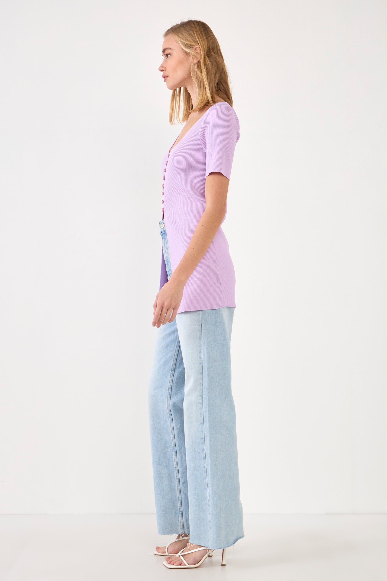 ENDLESS ROSE - Short Sleeve Long Knit Button Up - TOPS available at Objectrare