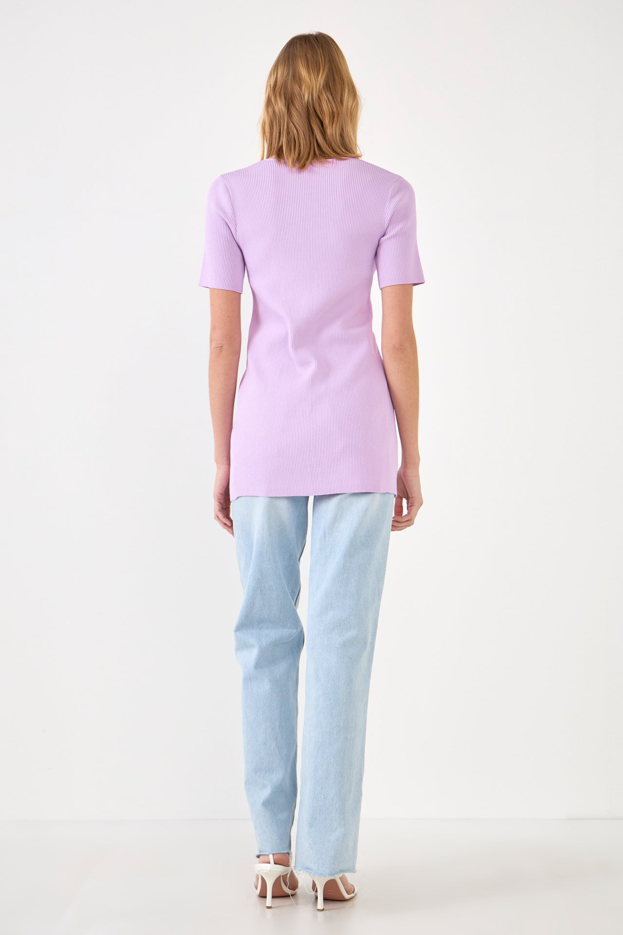 ENDLESS ROSE - Short Sleeve Long Knit Button Up - TOPS available at Objectrare