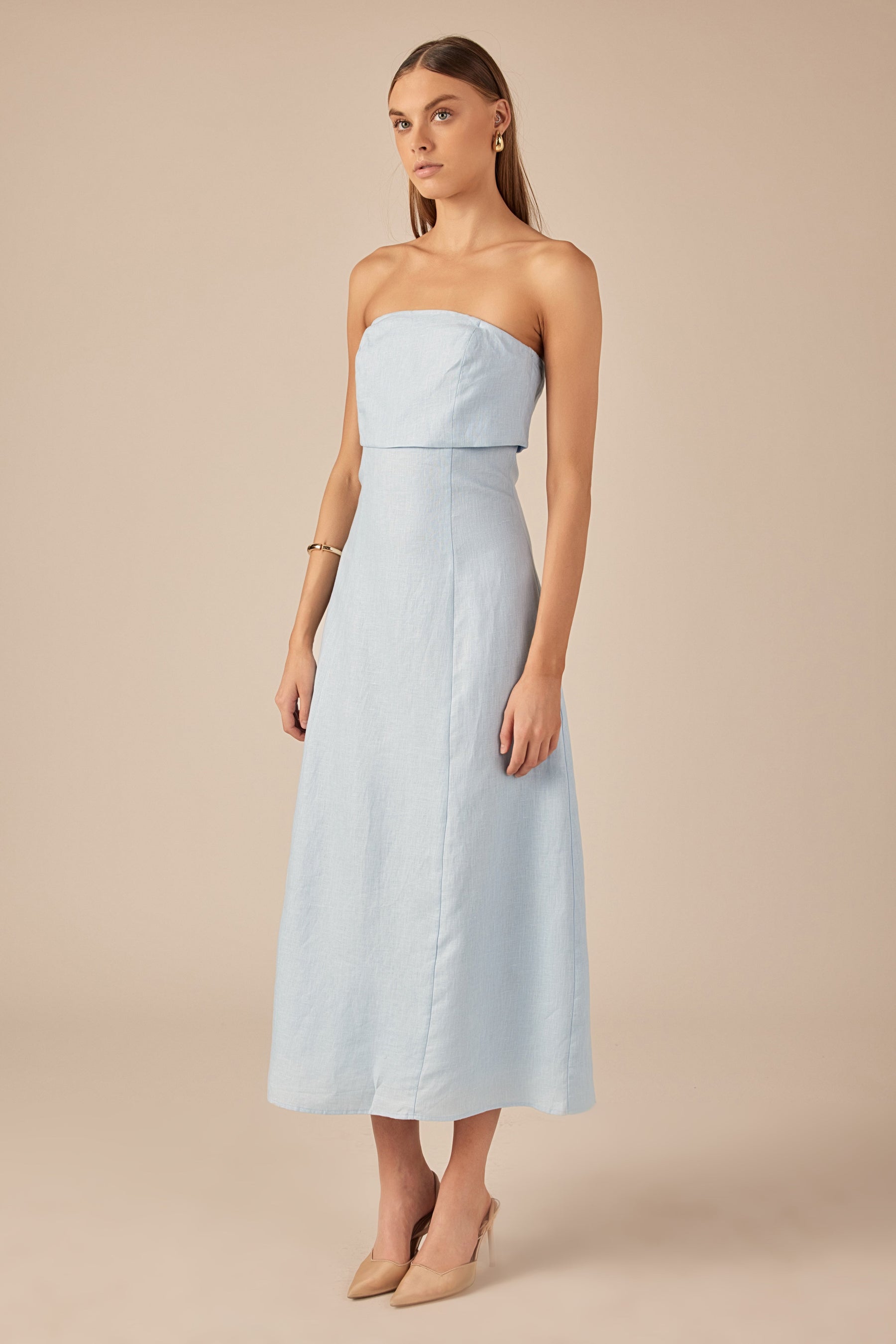 ENDLESS ROSE - Lucia Folded Strapless Linen Maxi Dress - DRESSES available at Objectrare