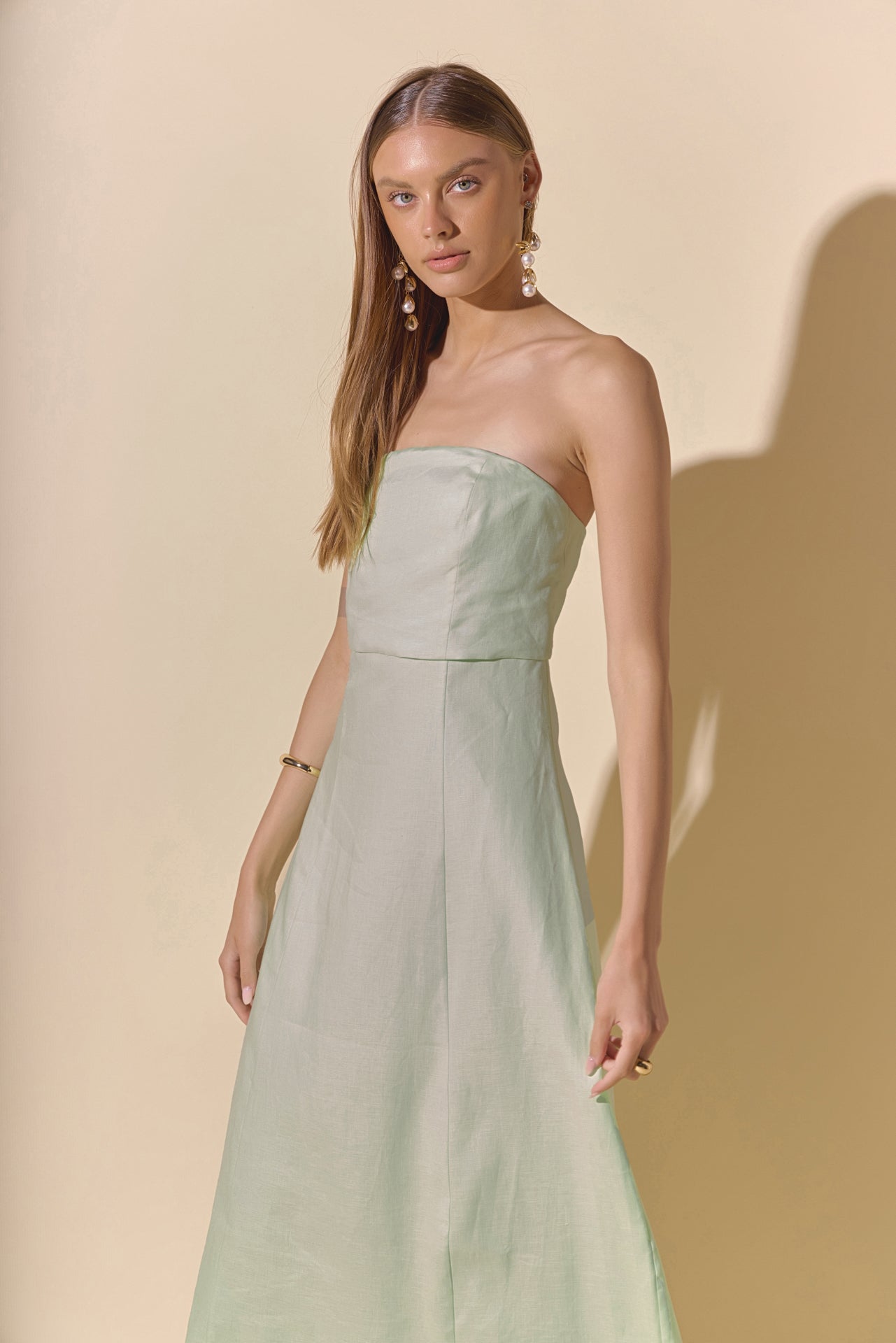 ENDLESS ROSE - Lucia Folded Strapless Linen Maxi Dress - DRESSES available at Objectrare