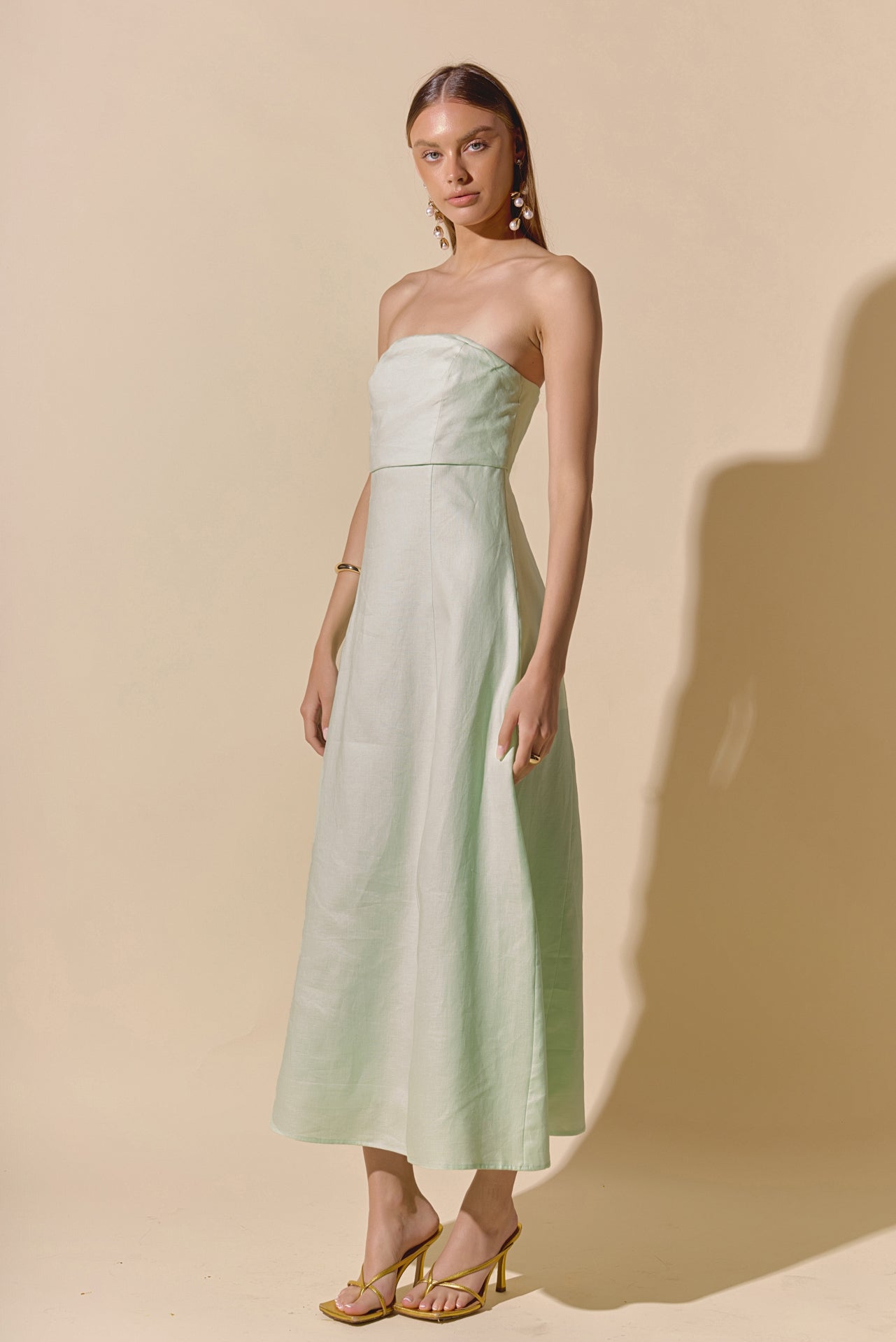 ENDLESS ROSE - Lucia Folded Strapless Linen Maxi Dress - DRESSES available at Objectrare
