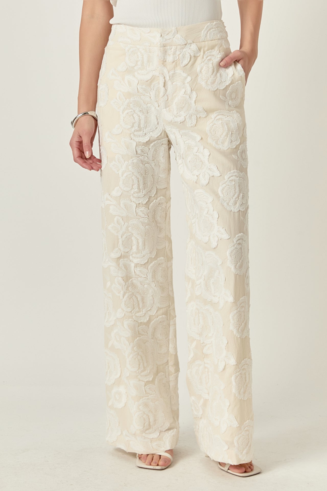ENDLESS ROSE - Floral Embroidered Relaxed Pants - PANTS available at Objectrare