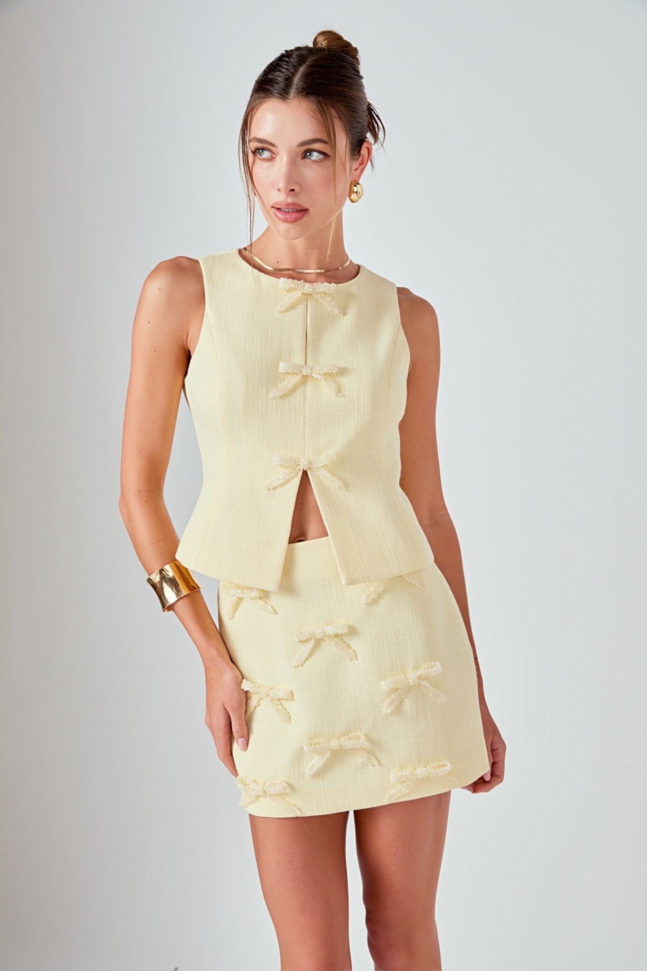 ENDLESS ROSE - Mila Bow Trim Embellished Mini Skirt - SKORTS available at Objectrare