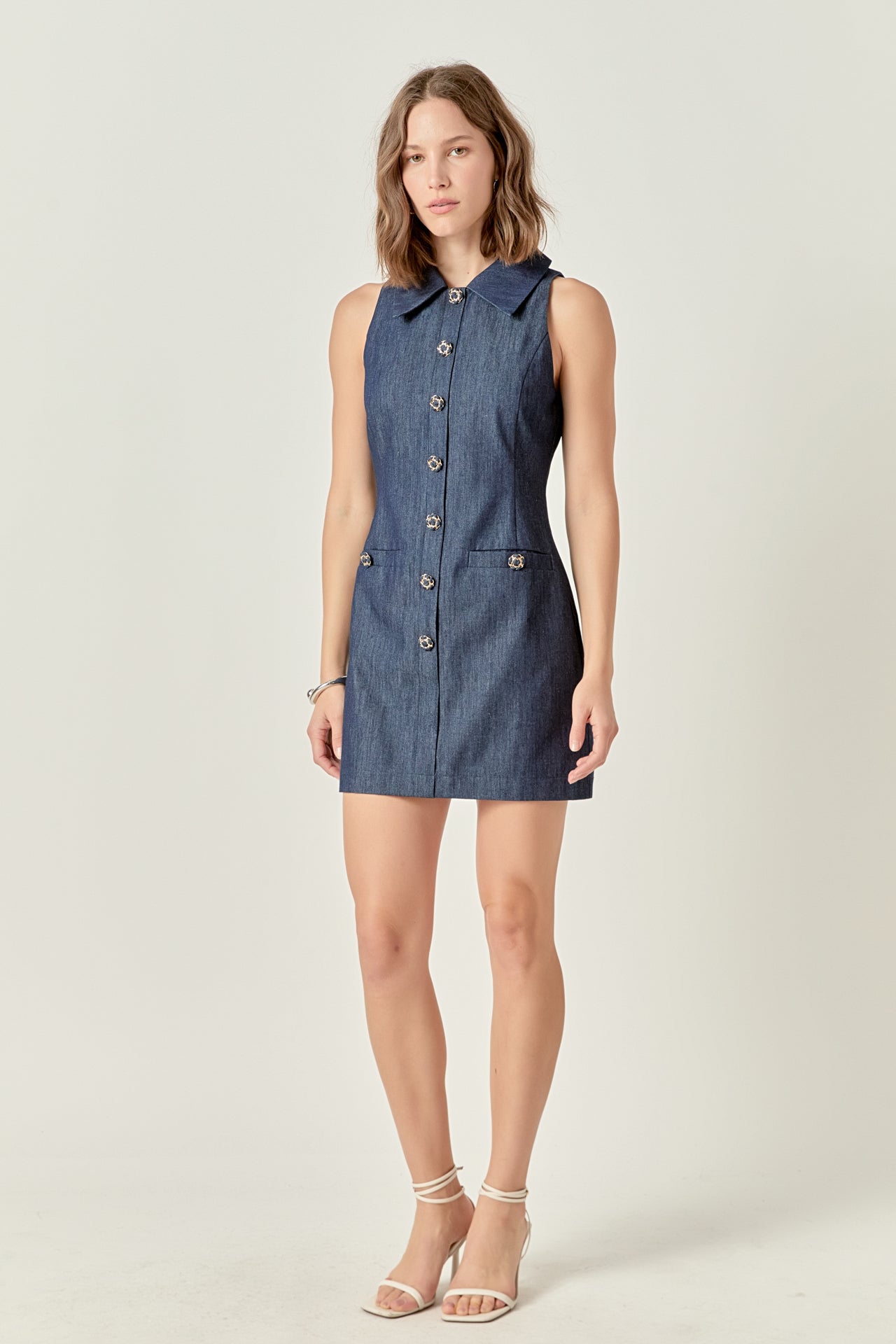 ENDLESS ROSE - Denim Collared Mini Dress - DRESSES available at Objectrare