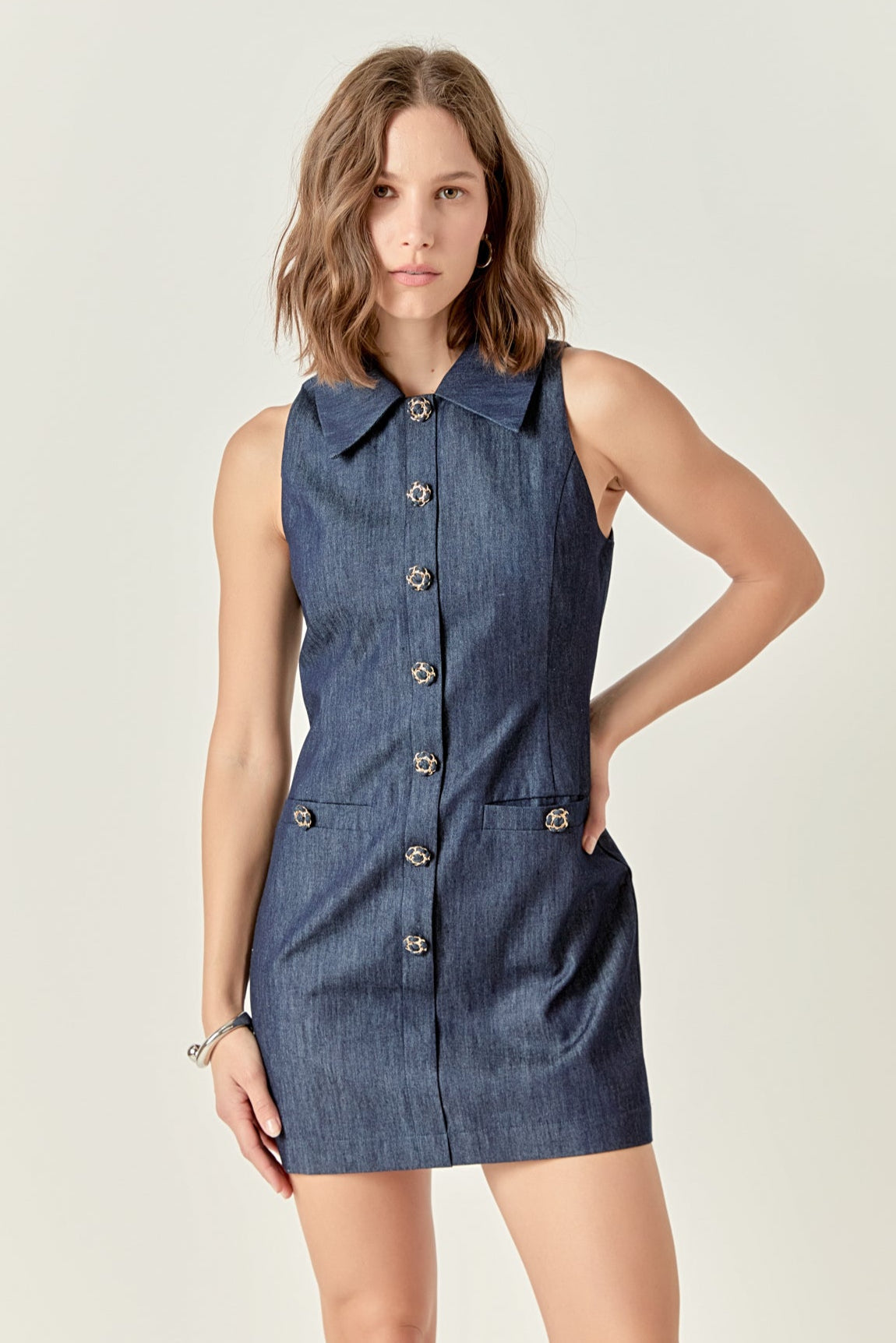 ENDLESS ROSE - Denim Collared Mini Dress - DRESSES available at Objectrare