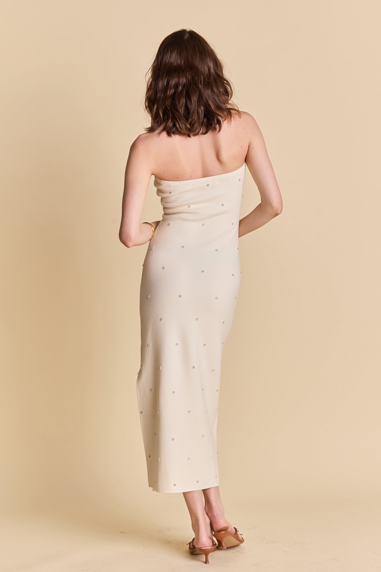 Embellished Strapless Knit Midi Dress