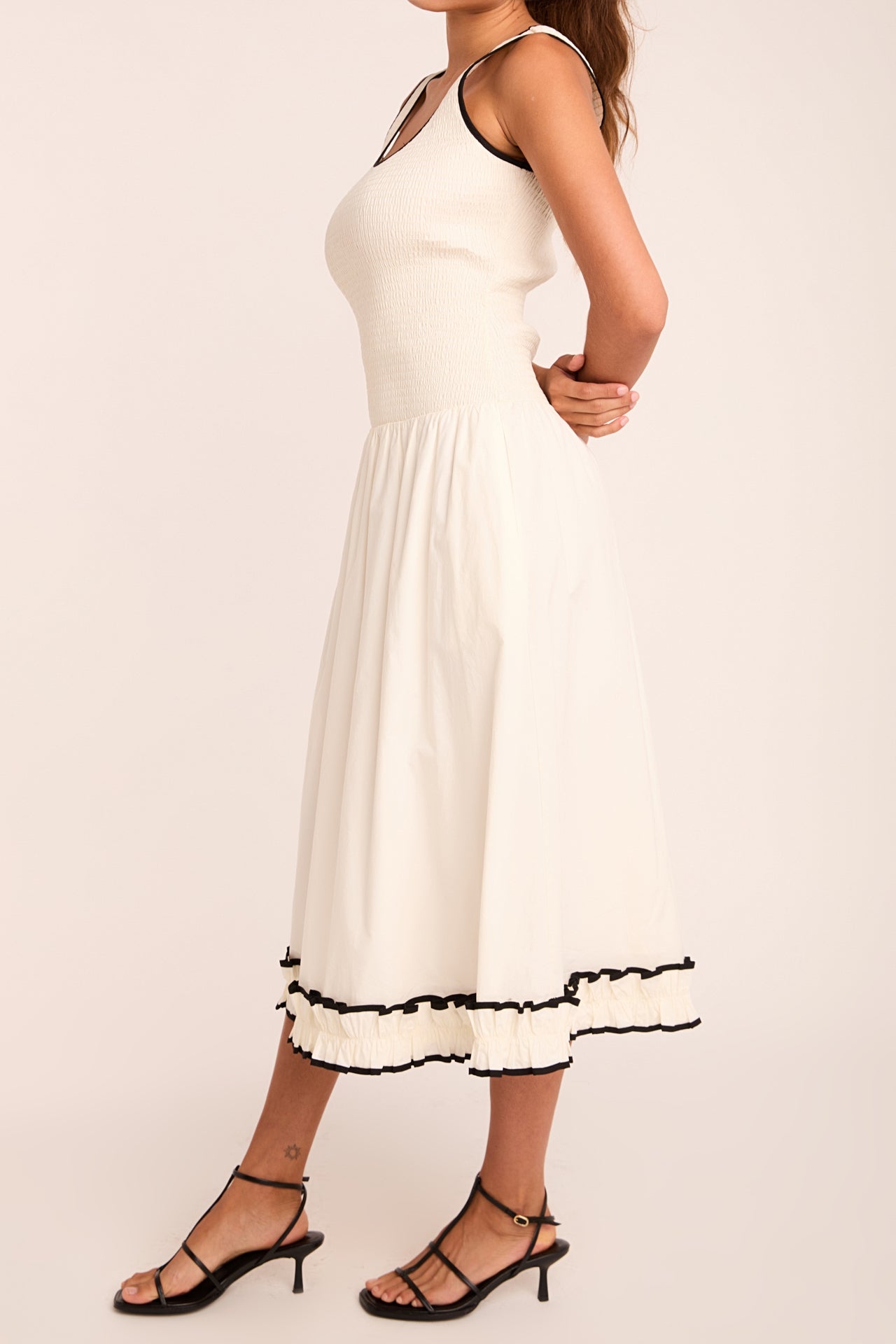 ENDLESS ROSE - Estelle Drop waist Smocked Bodice Midi Dress - DRESSES available at Objectrare