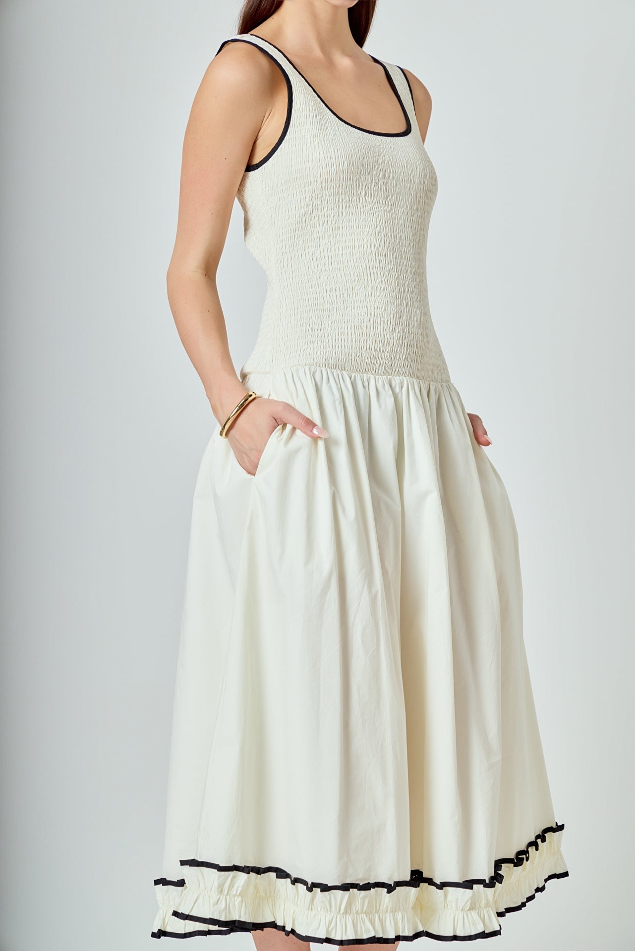 ENDLESS ROSE - Estelle Drop waist Smocked Bodice Midi Dress - DRESSES available at Objectrare