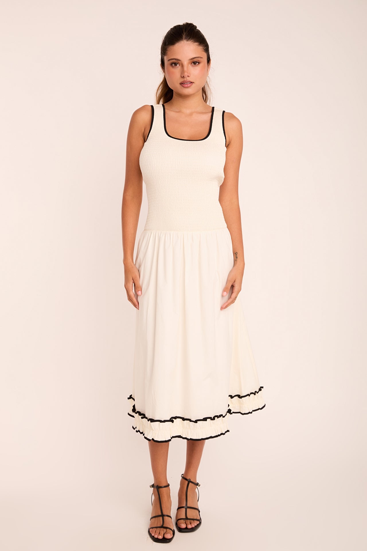 ENDLESS ROSE - Estelle Drop waist Smocked Bodice Midi Dress - DRESSES available at Objectrare