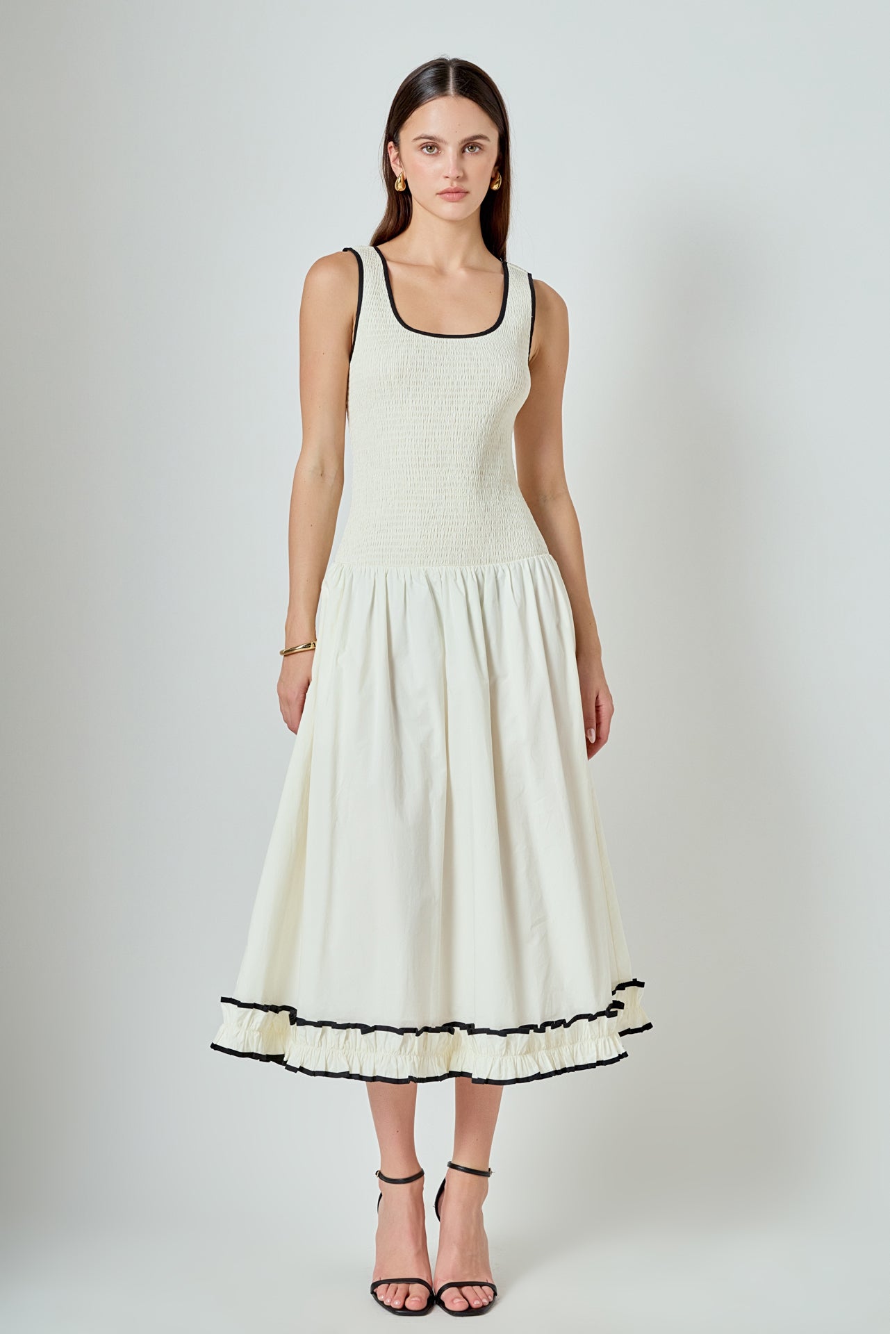 ENDLESS ROSE - Estelle Drop waist Smocked Bodice Midi Dress - DRESSES available at Objectrare