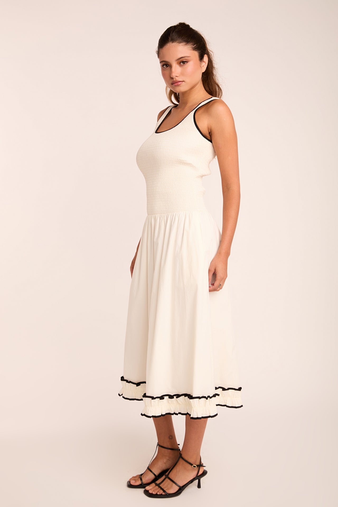 ENDLESS ROSE - Estelle Drop waist Smocked Bodice Midi Dress - DRESSES available at Objectrare