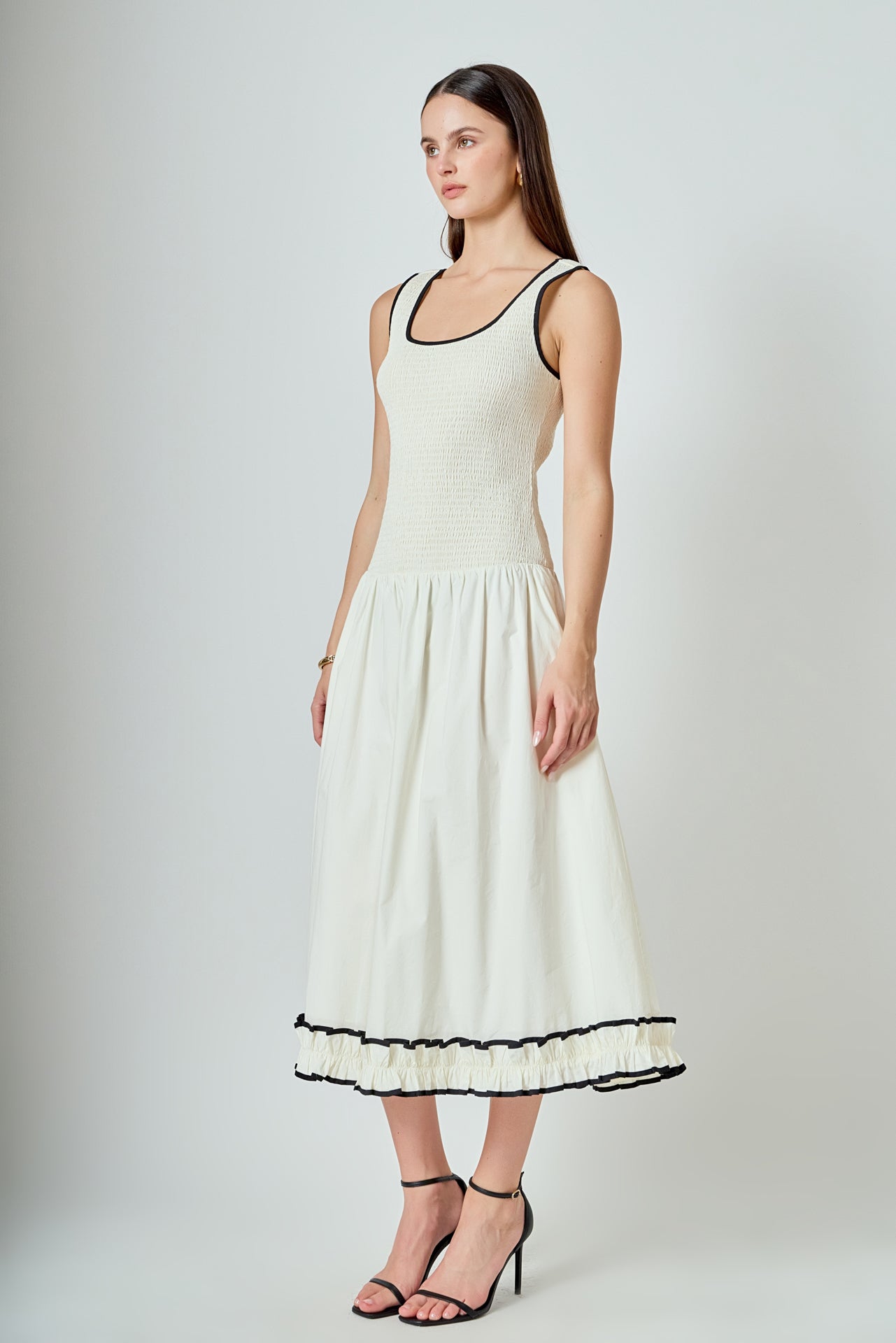 ENDLESS ROSE - Estelle Drop waist Smocked Bodice Midi Dress - DRESSES available at Objectrare