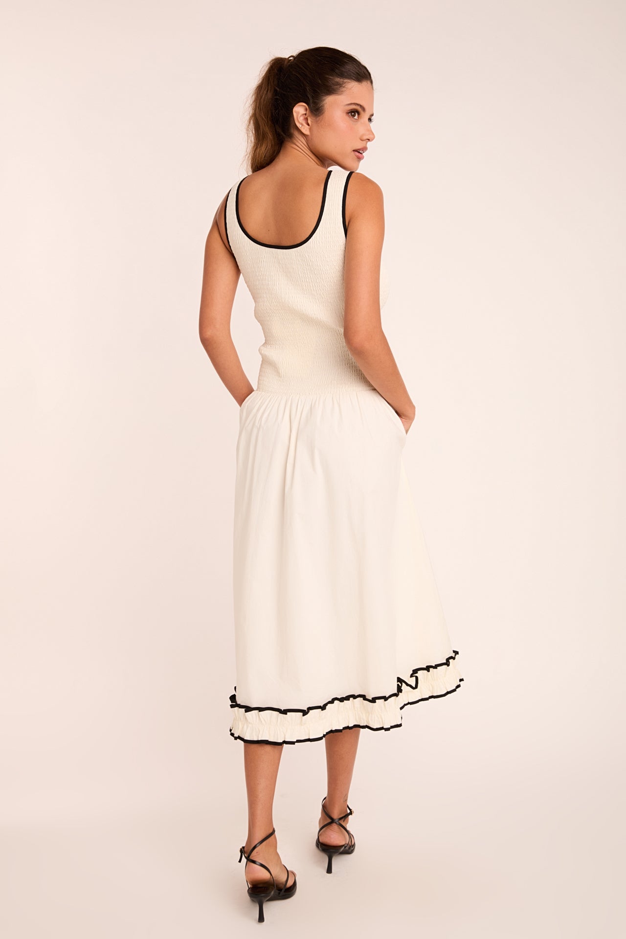 ENDLESS ROSE - Estelle Drop waist Smocked Bodice Midi Dress - DRESSES available at Objectrare