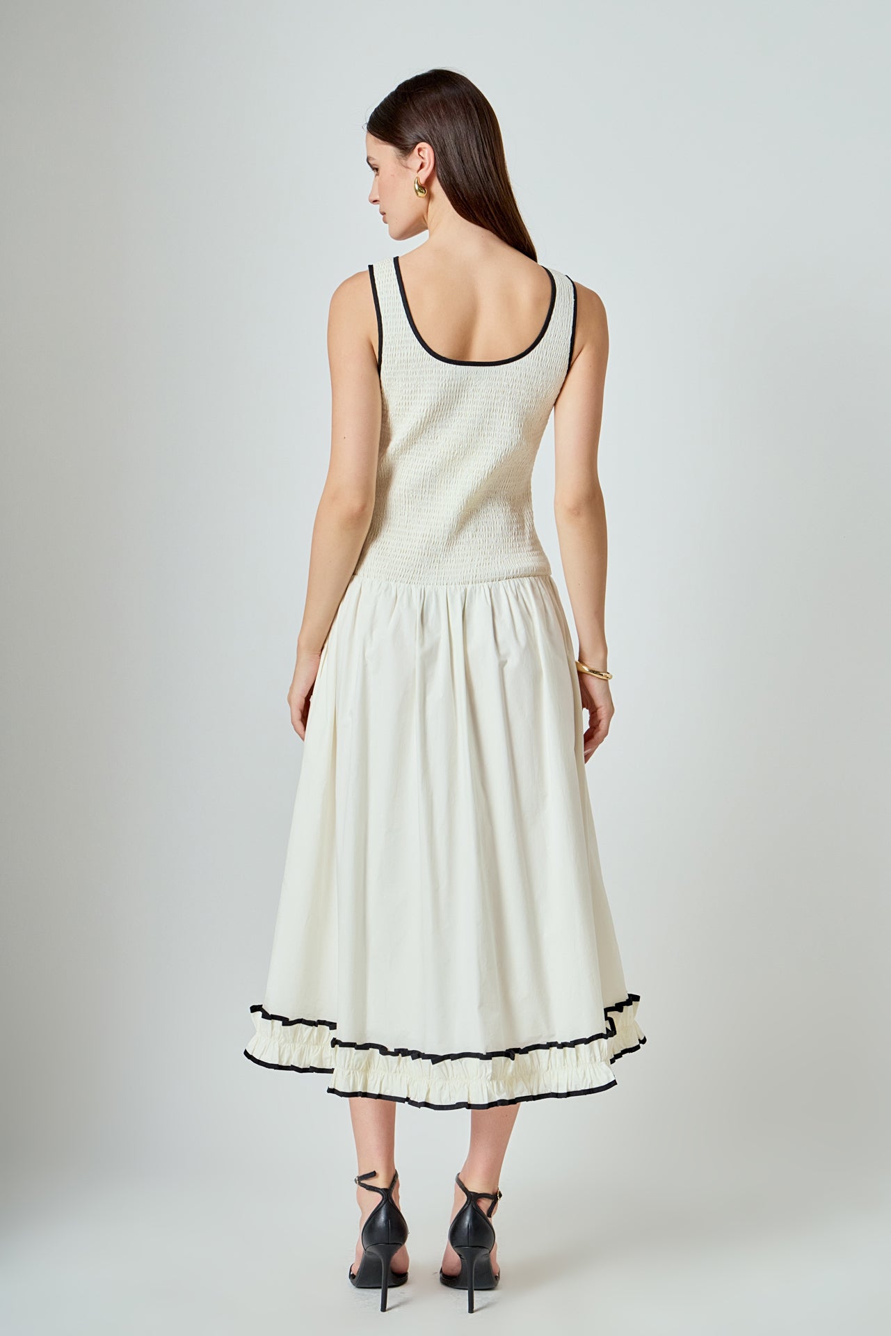 ENDLESS ROSE - Estelle Drop waist Smocked Bodice Midi Dress - DRESSES available at Objectrare