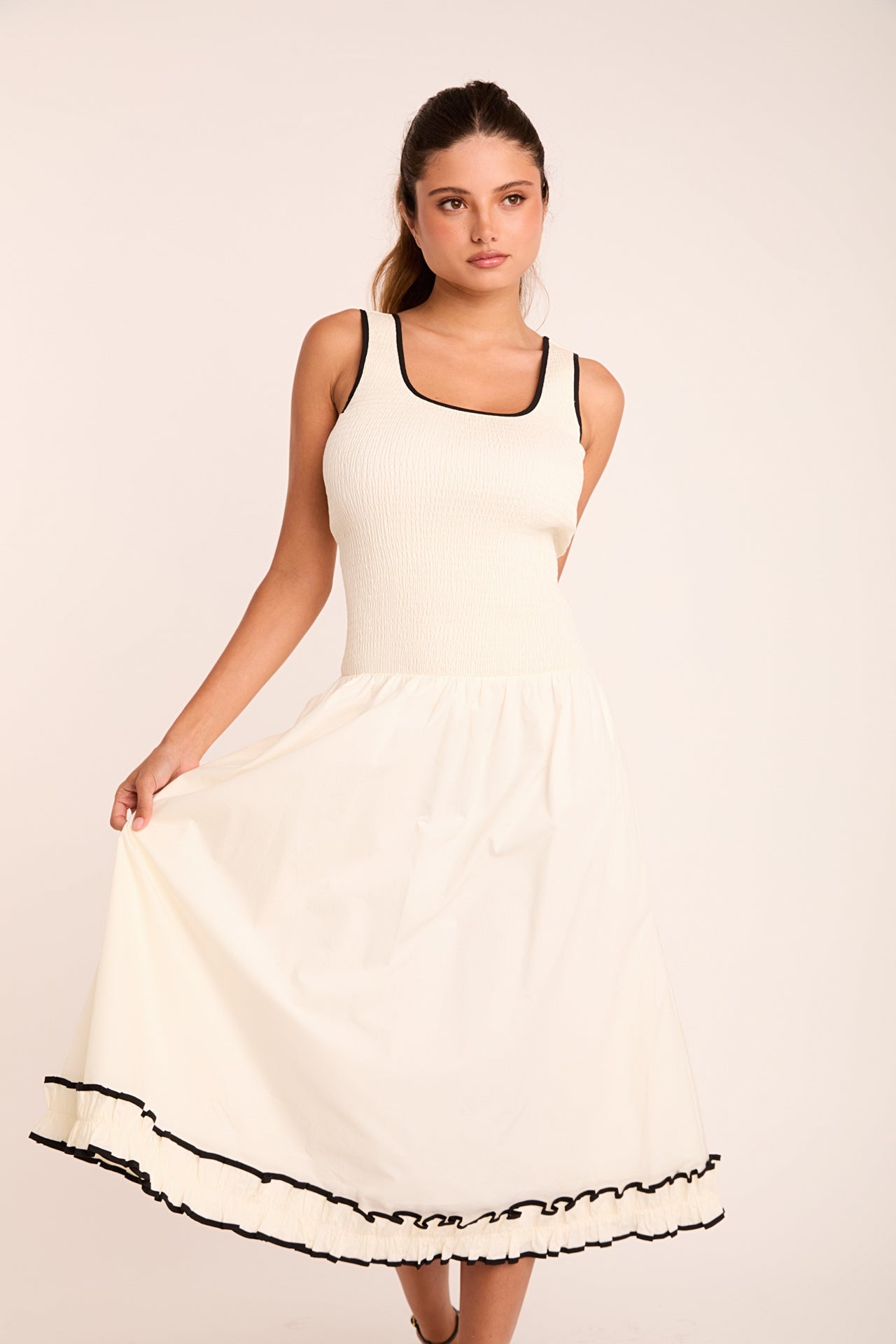 ENDLESS ROSE - Estelle Drop waist Smocked Bodice Midi Dress - DRESSES available at Objectrare