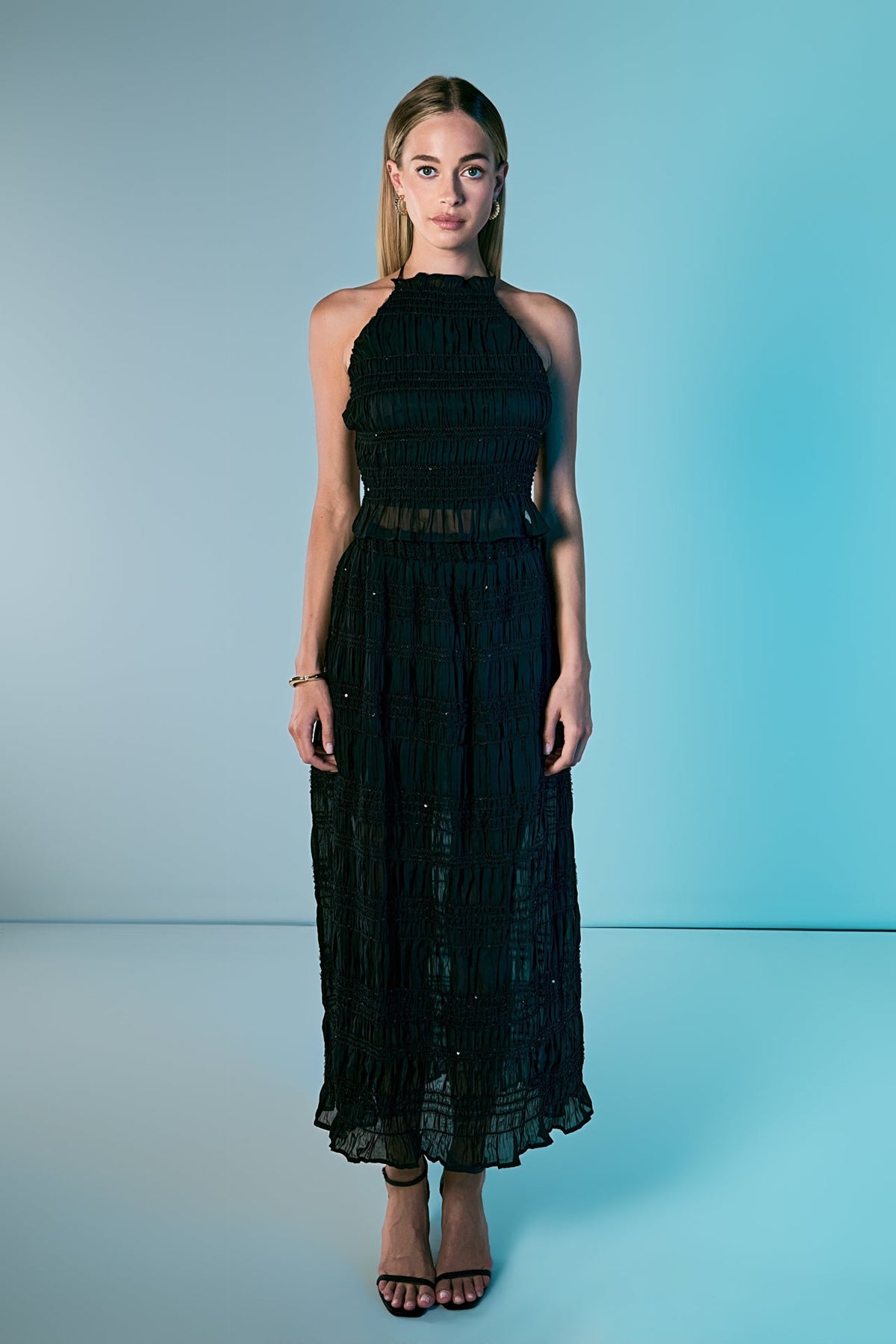 ENDLESS ROSE - Gathered Chiffon Sequined Halter Top - TOPS available at Objectrare