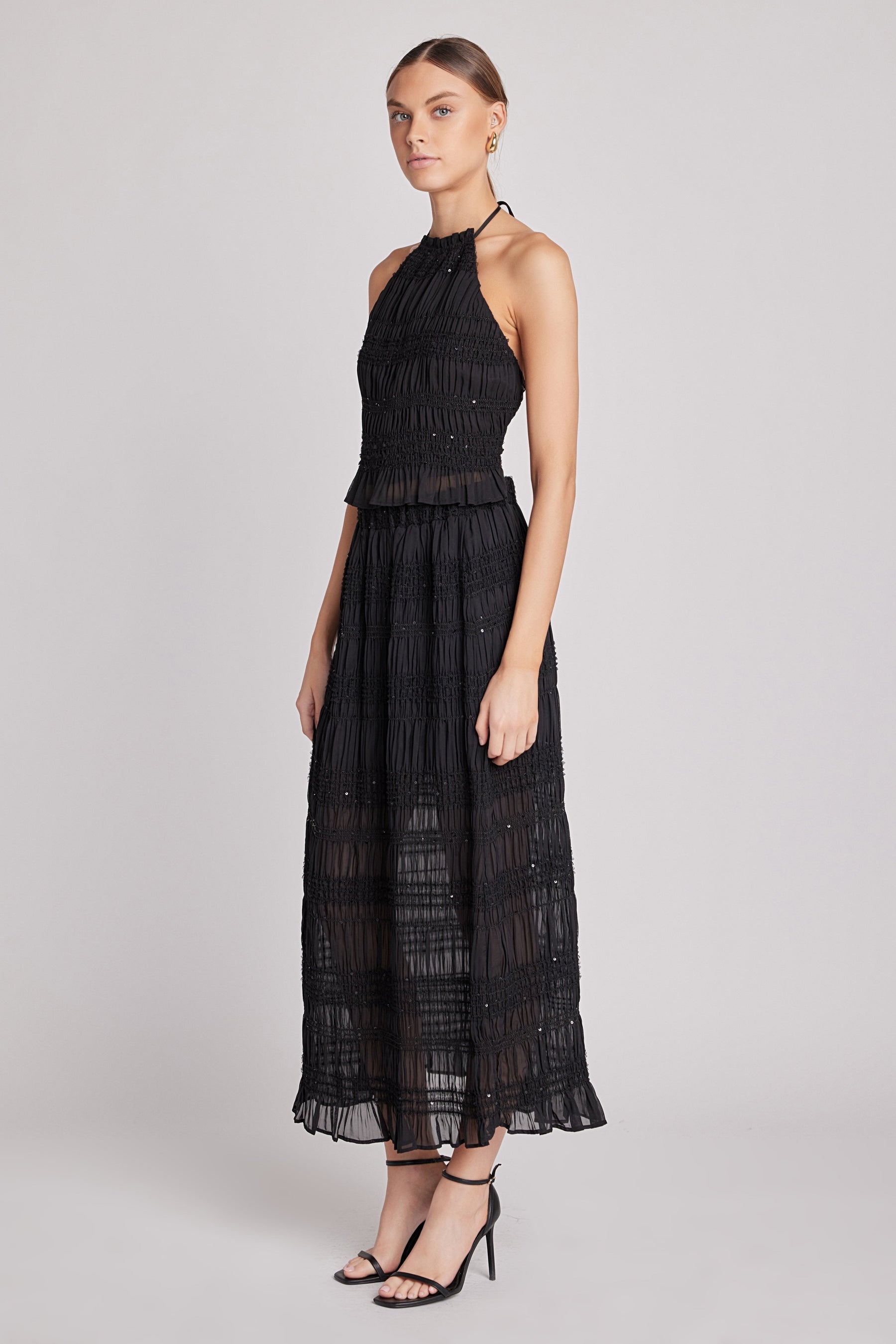 ENDLESS ROSE - Chiffon Gathered Sequins Halter Top - TOPS available at Objectrare