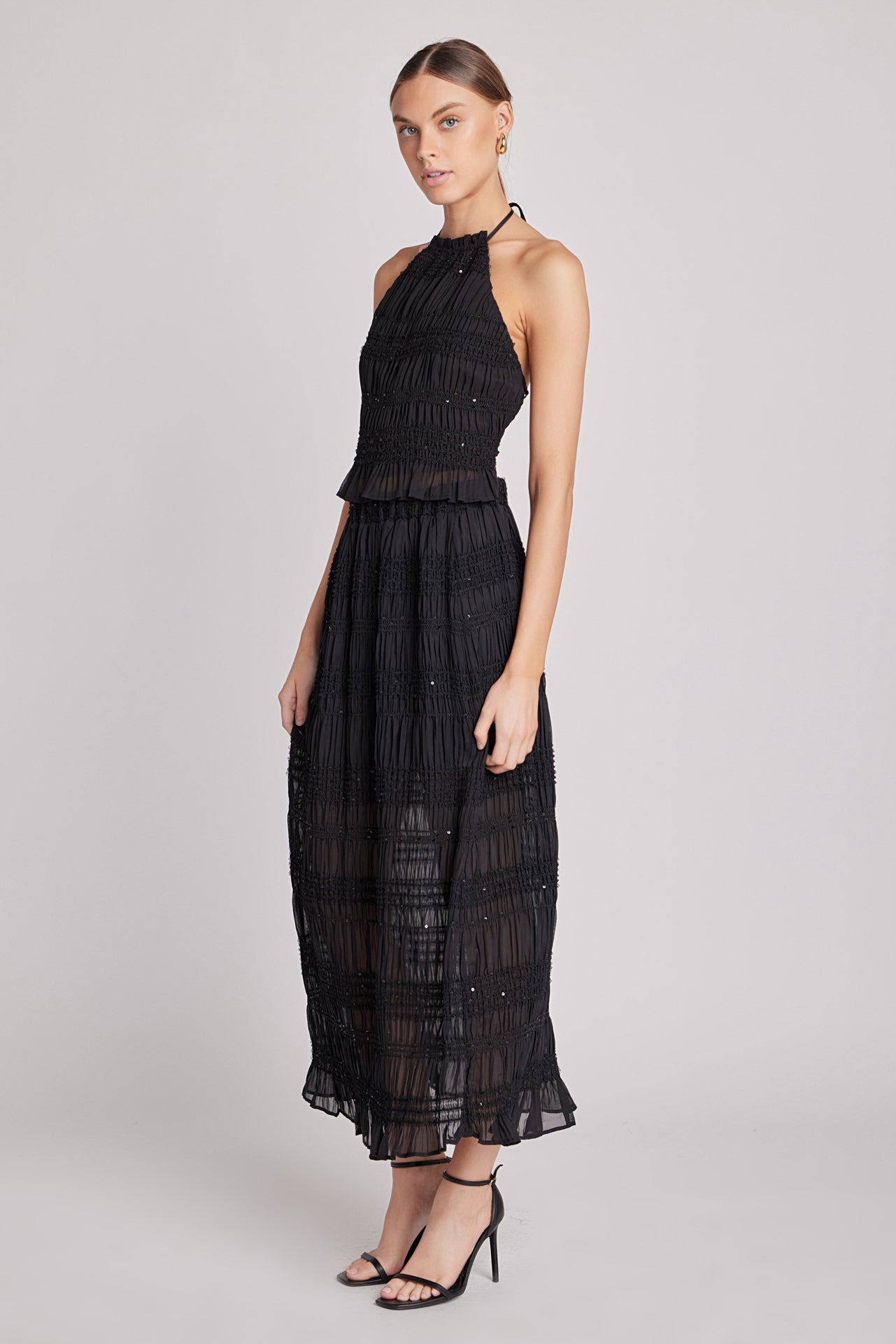 Chiffon Gathered Sequins Maxi Skirt