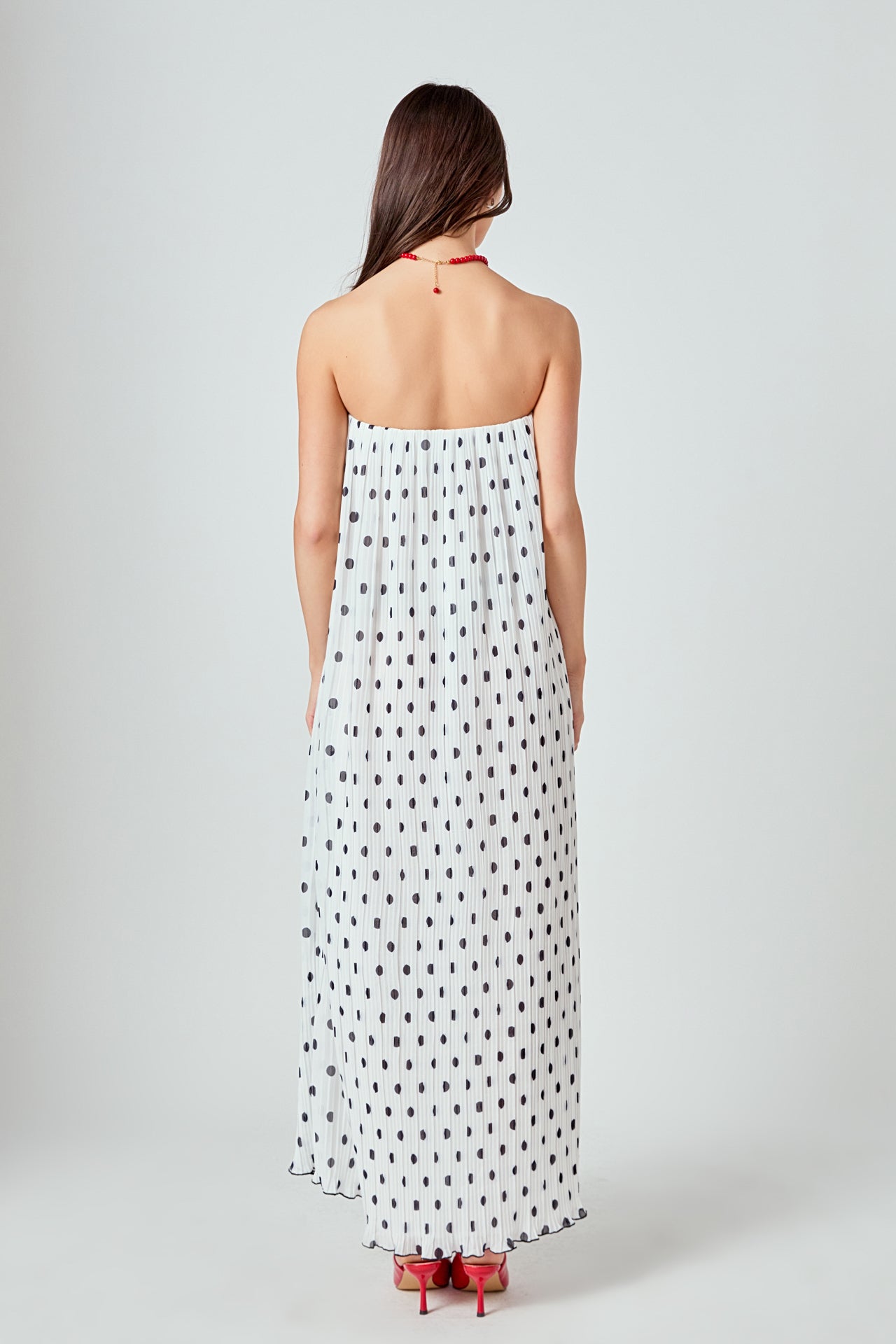 ENDLESS ROSE - Samantha Strapless Pleated Polka Dot Maxi Dress - DRESSES available at Objectrare