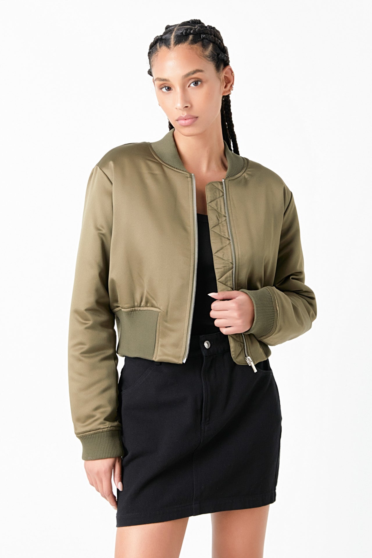 GREY LAB - Cropped Satin Effect Bomber Jacket - JACKETS available at Objectrare