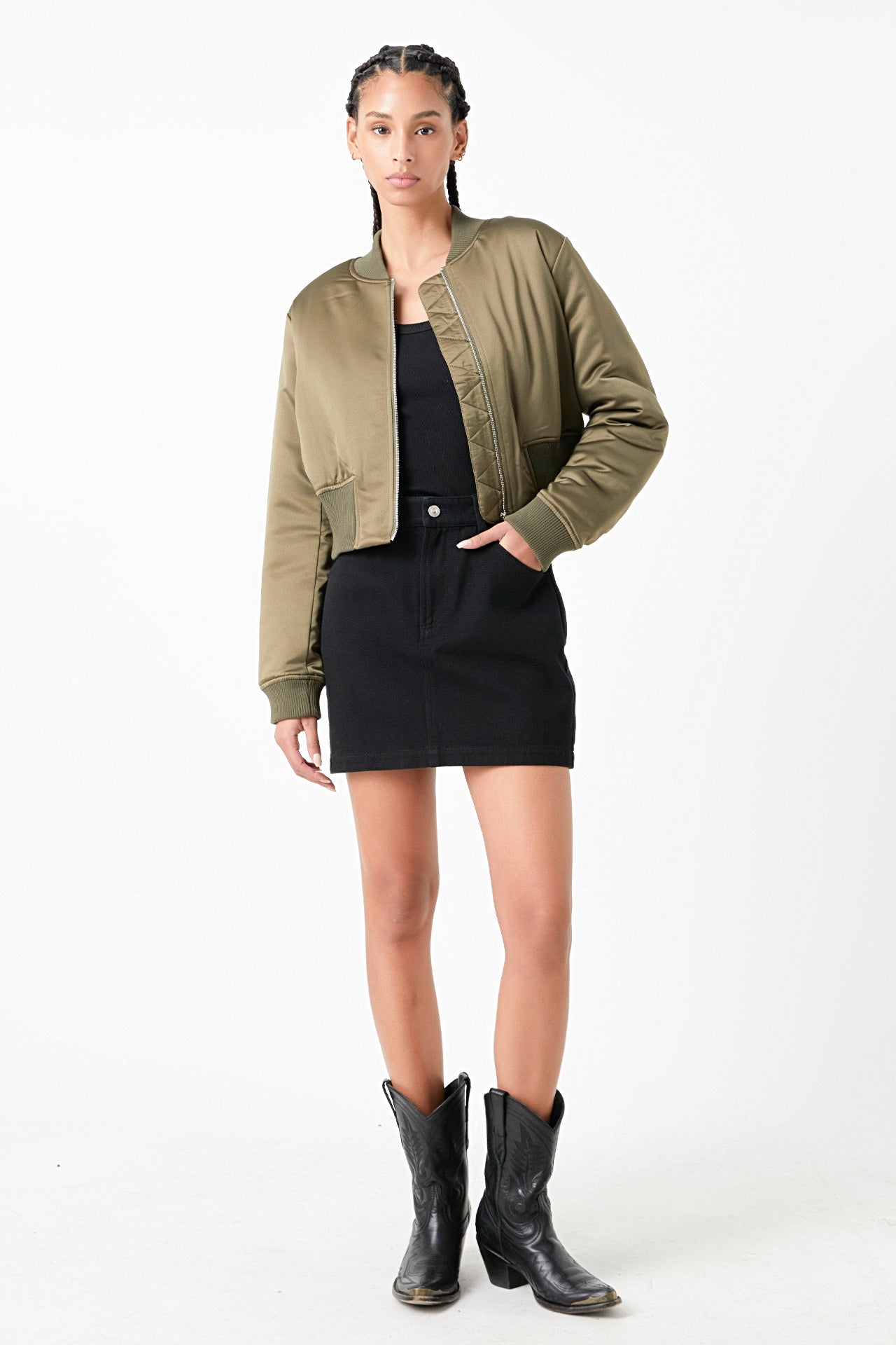 GREY LAB - Cropped Satin Effect Bomber Jacket - JACKETS available at Objectrare