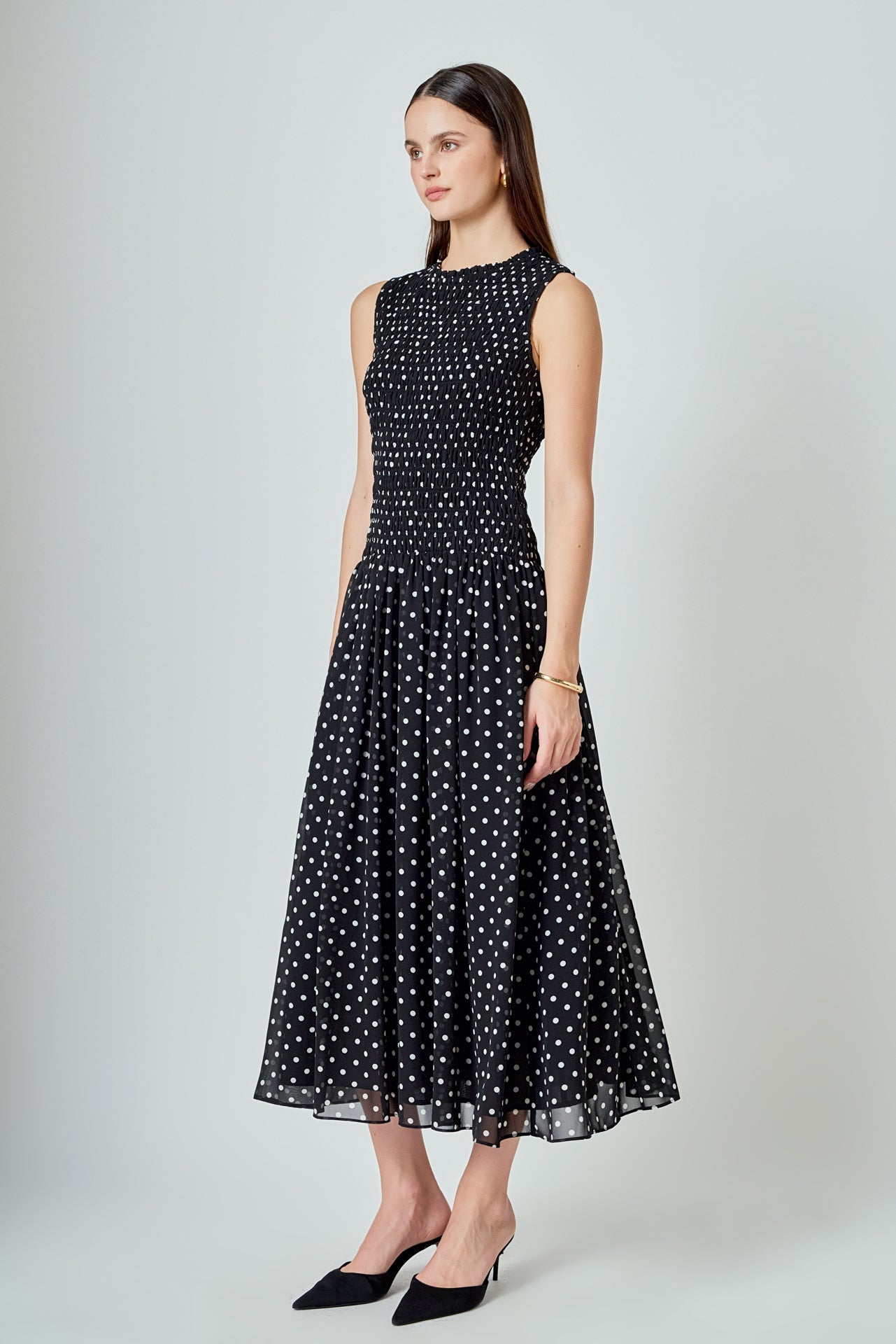 ENDLESS ROSE - Rachel Smocked Drop Waist Polka Dot Maxi Dress - DRESSES available at Objectrare