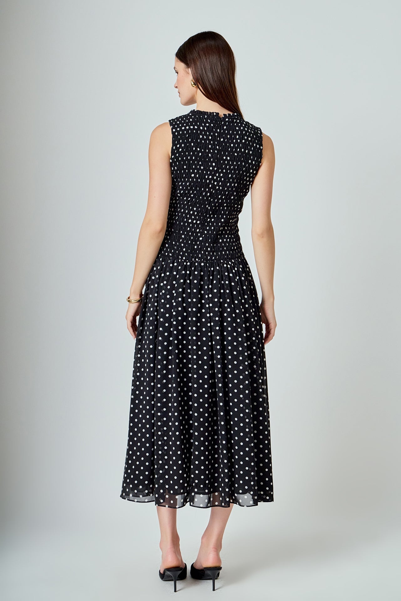 ENDLESS ROSE - Rachel Smocked Drop Waist Polka Dot Maxi Dress - DRESSES available at Objectrare