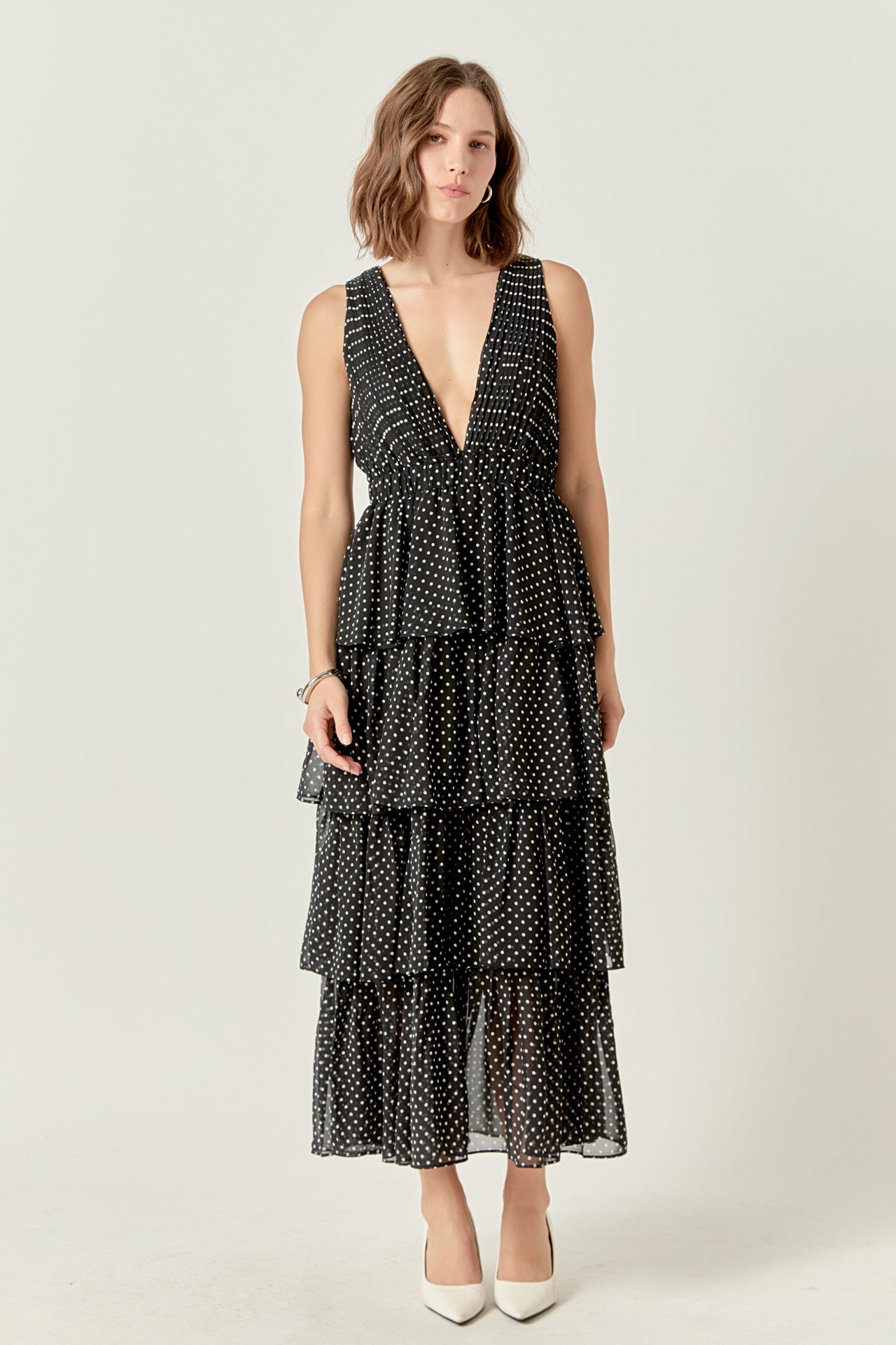 ENDLESS ROSE - Tiered Polka Dot Maxi Dress - DRESSES available at Objectrare