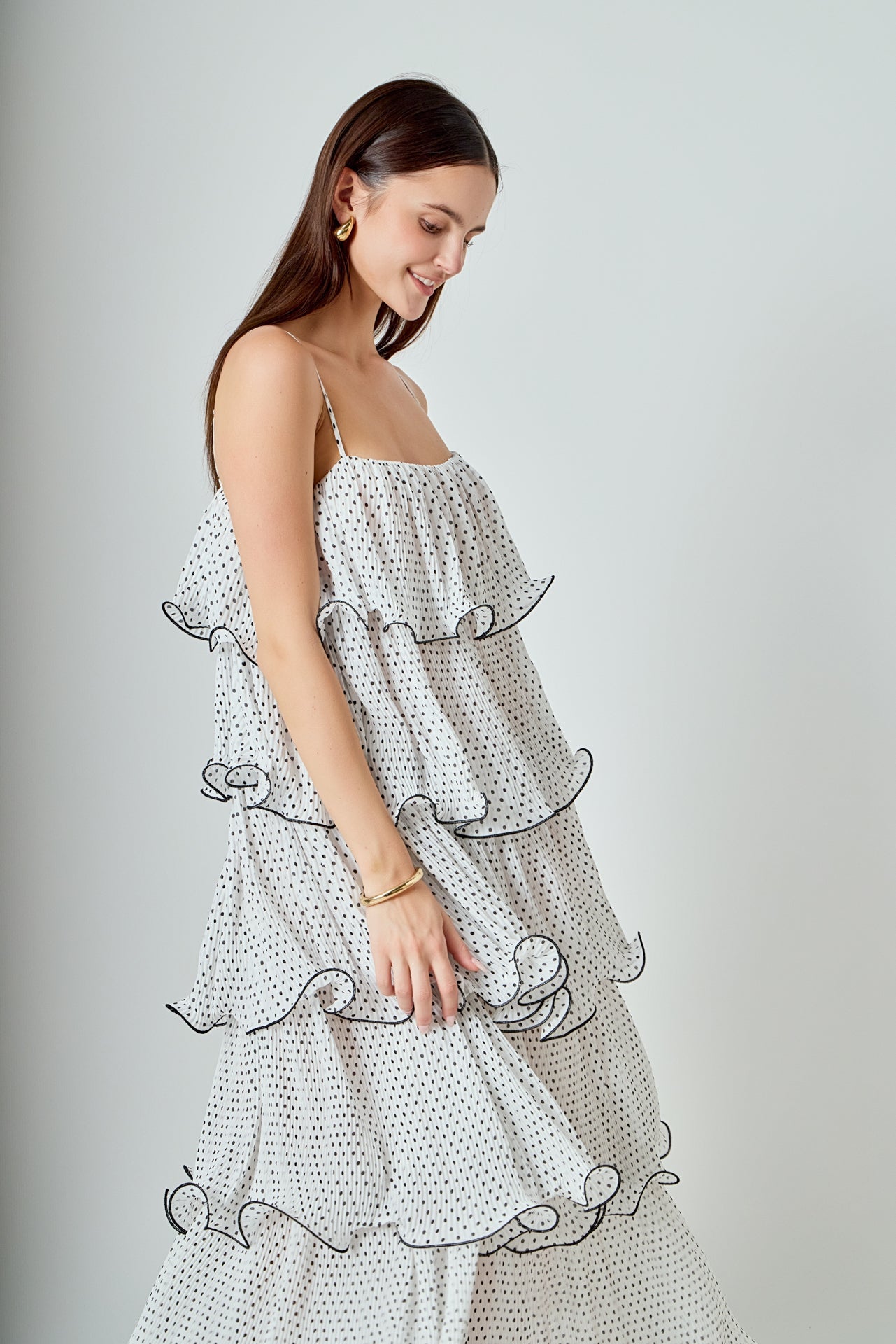 ENDLESS ROSE - Wired Polka Dot Tiered Maxi Dress - DRESSES available at Objectrare