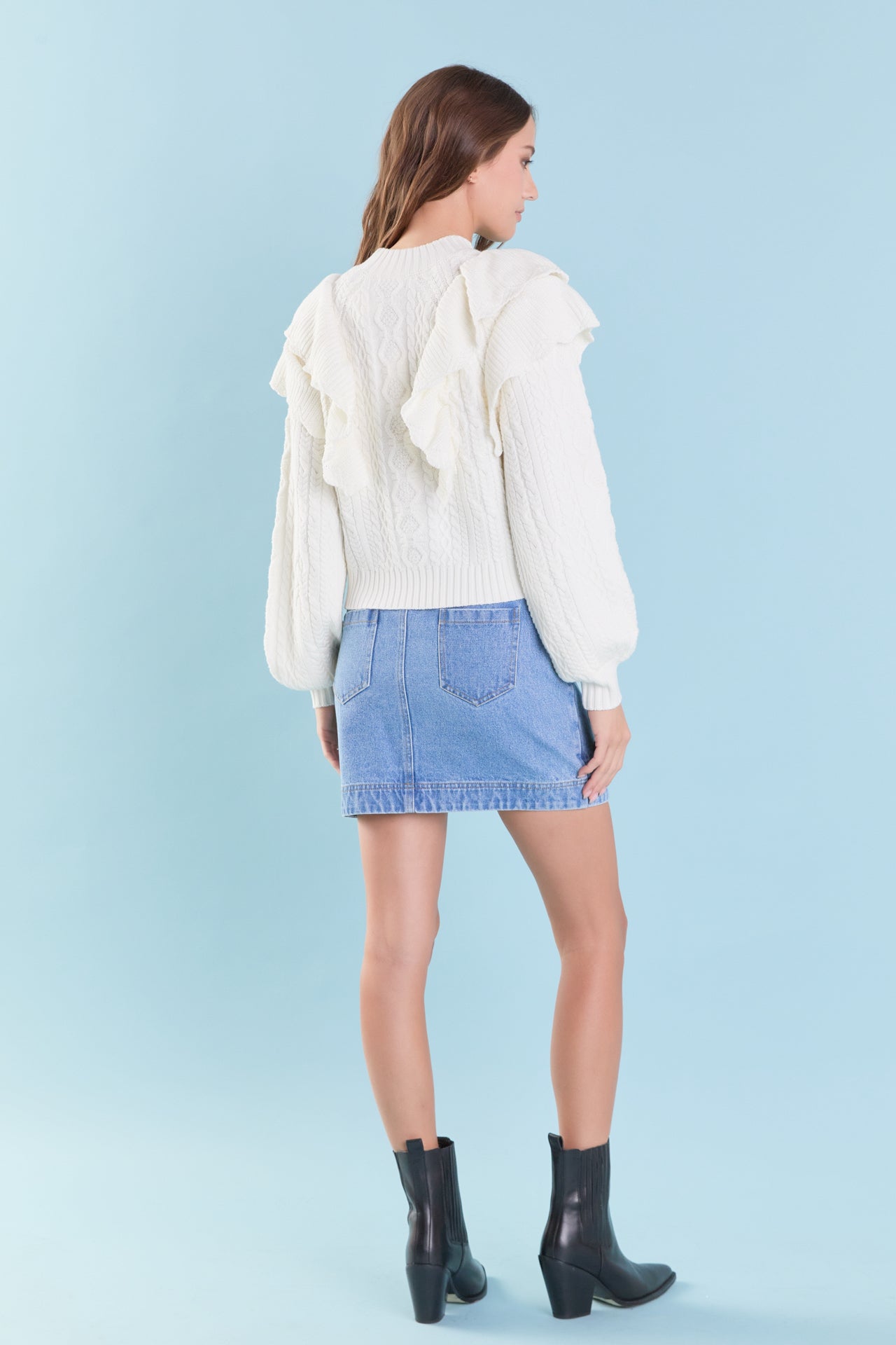 ENDLESS ROSE - Cable Knit Ruffled Sweater - SWEATERS & KNITS available at Objectrare