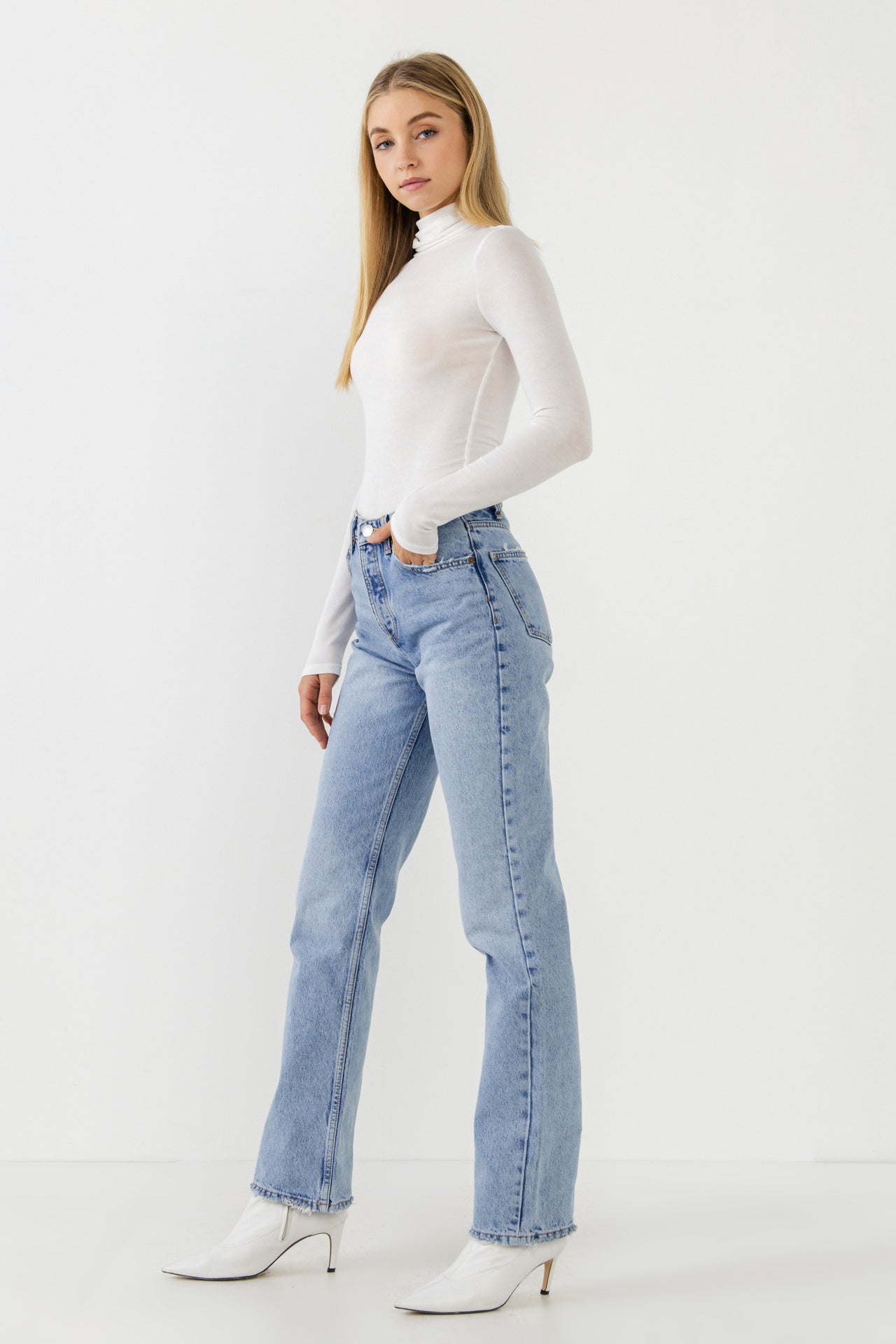 ENDLESS ROSE - Turtle Neck Long Sleeve Knit Top - TOPS available at Objectrare
