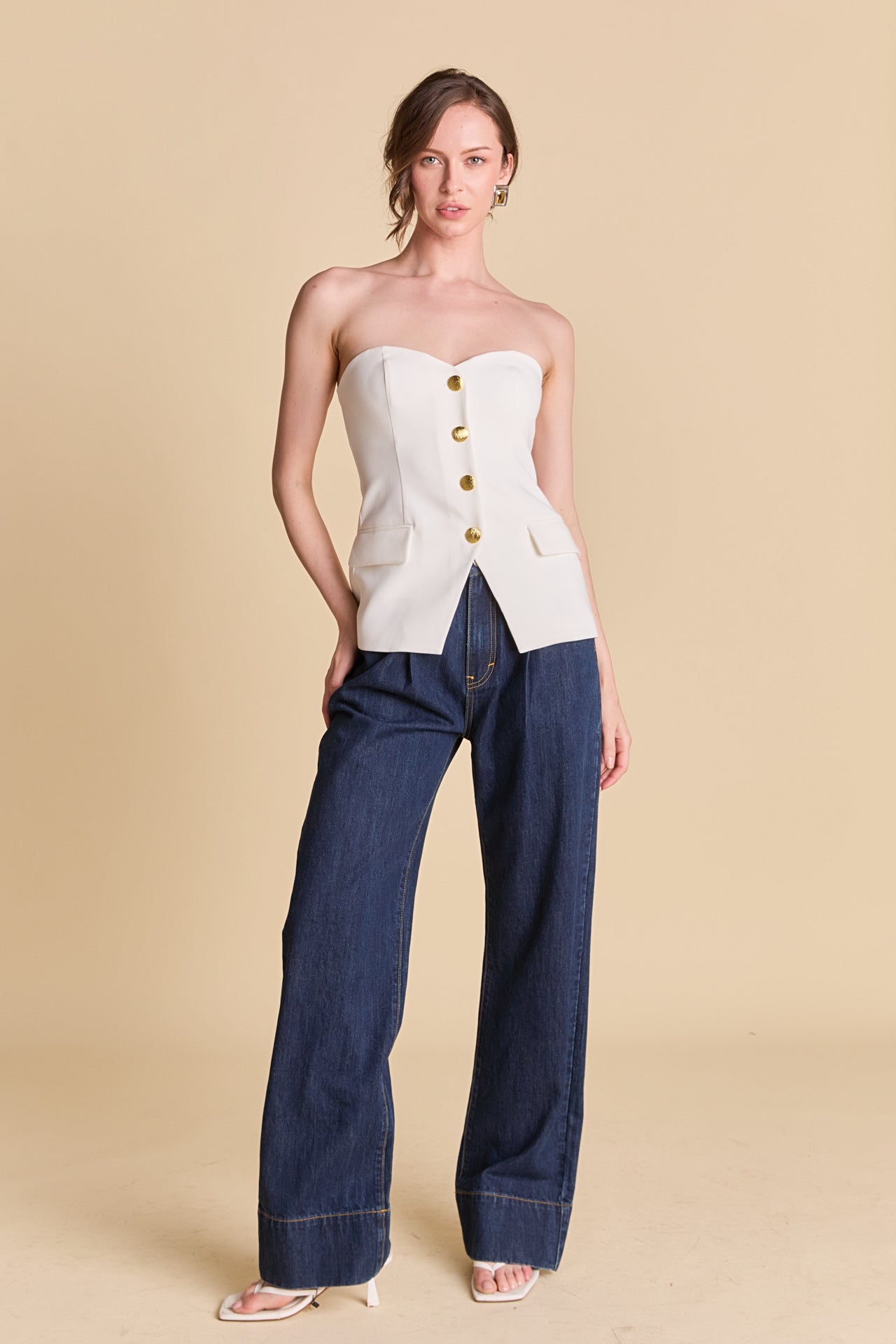 ENDLESS ROSE - Strapless Buttoned Top - TOPS available at Objectrare