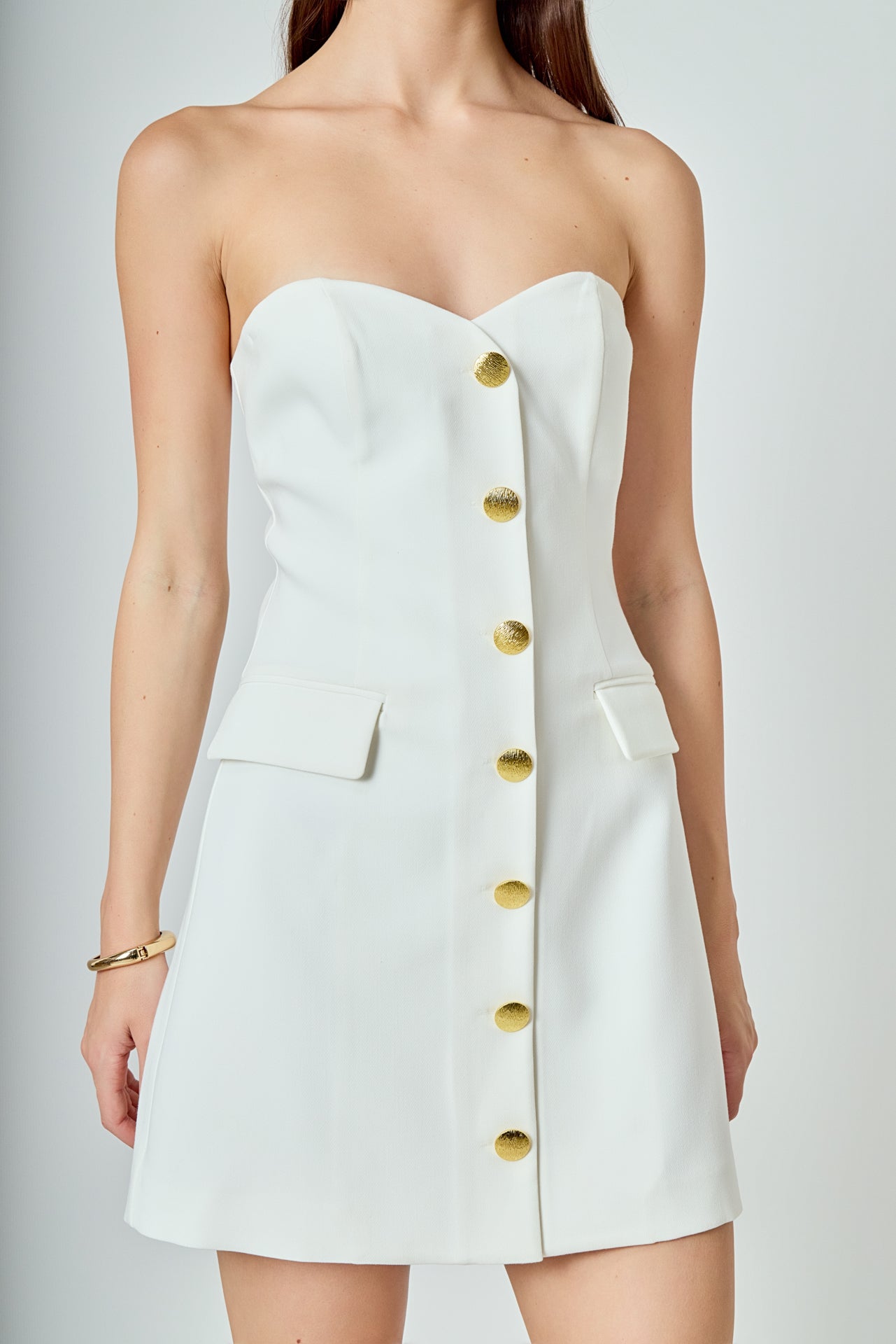 ENDLESS ROSE - Strapless Buttoned Mini Dress - DRESSES available at Objectrare