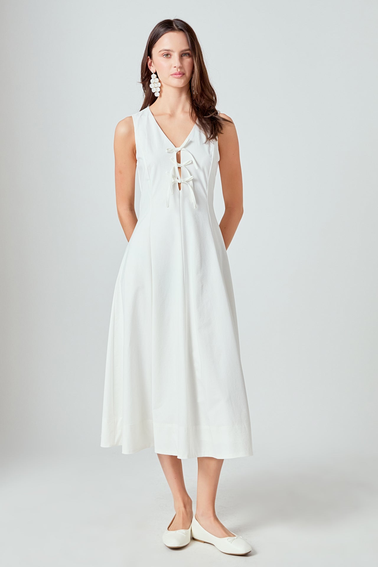 ENDLESS ROSE - Front Bow Tie Midi Dress - DRESSES available at Objectrare