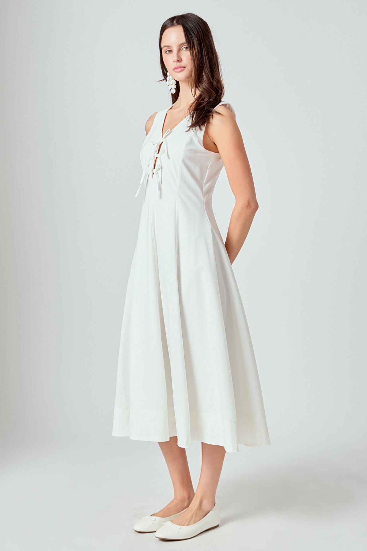 ENDLESS ROSE - Front Bow Tie Midi Dress - DRESSES available at Objectrare