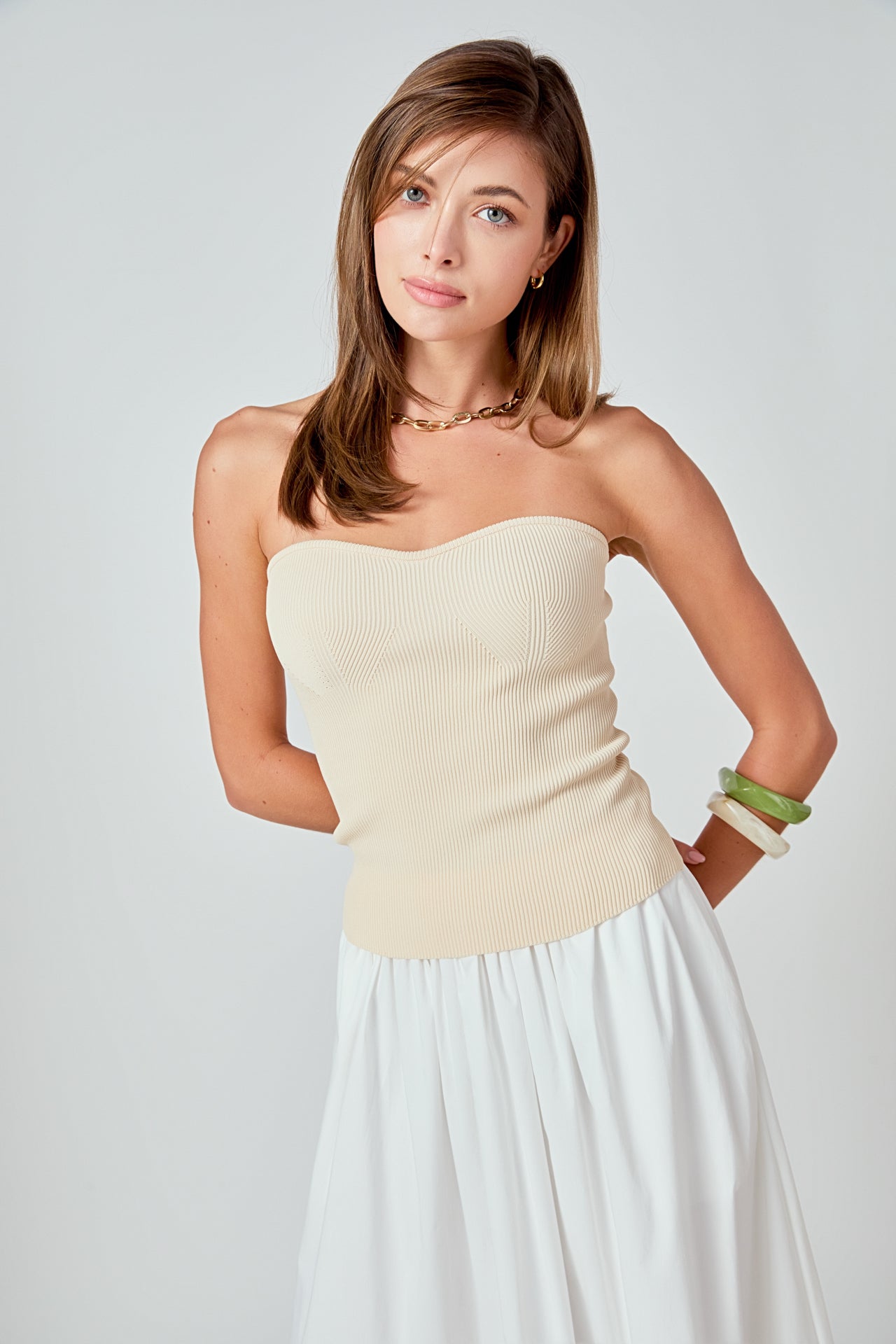 ENDLESS ROSE - Hana Fitted Knit Tube Top - TOPS available at Objectrare