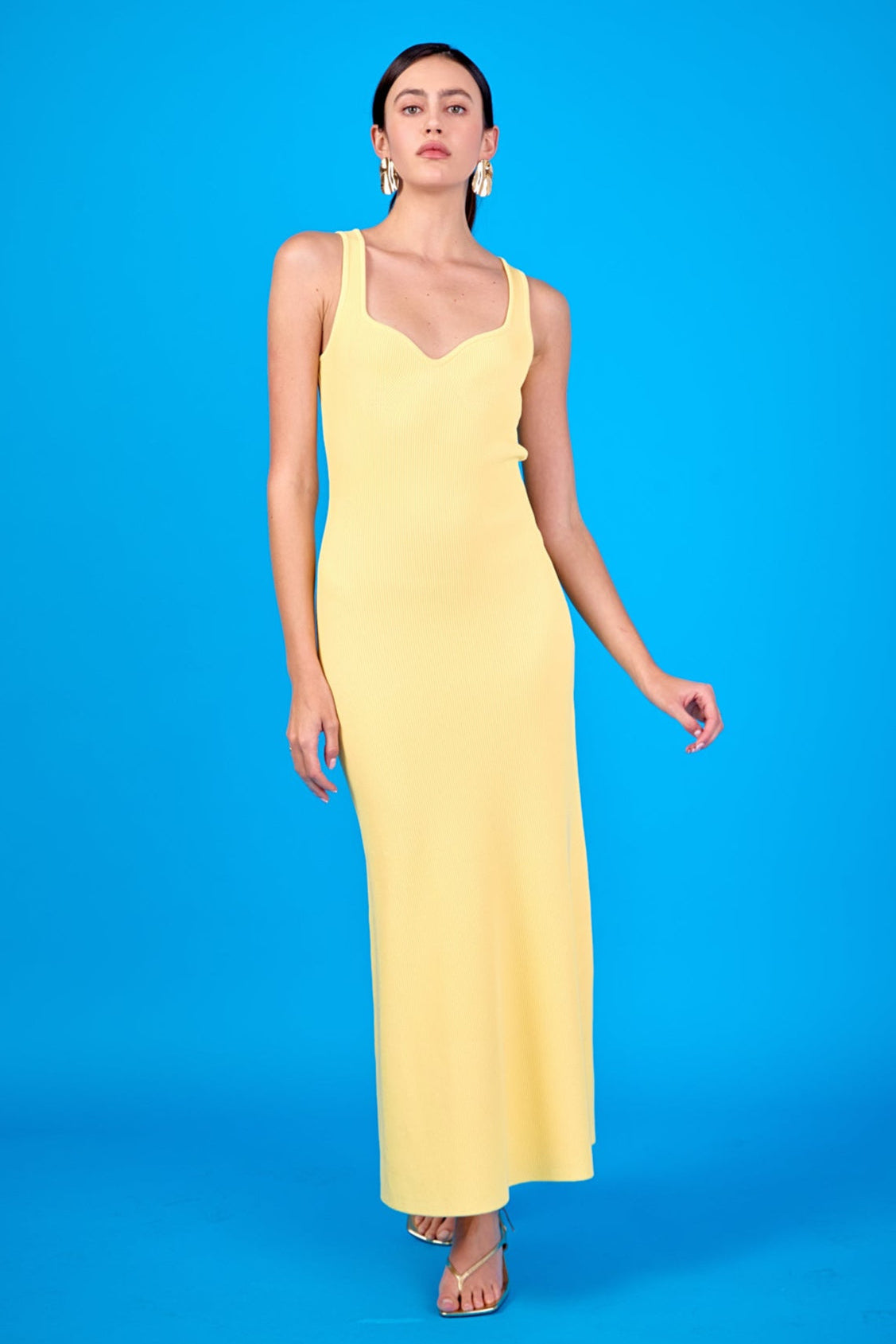 ENDLESS ROSE - Sweetheart Neckline Ribbed Knit Maxi - DRESSES available at Objectrare