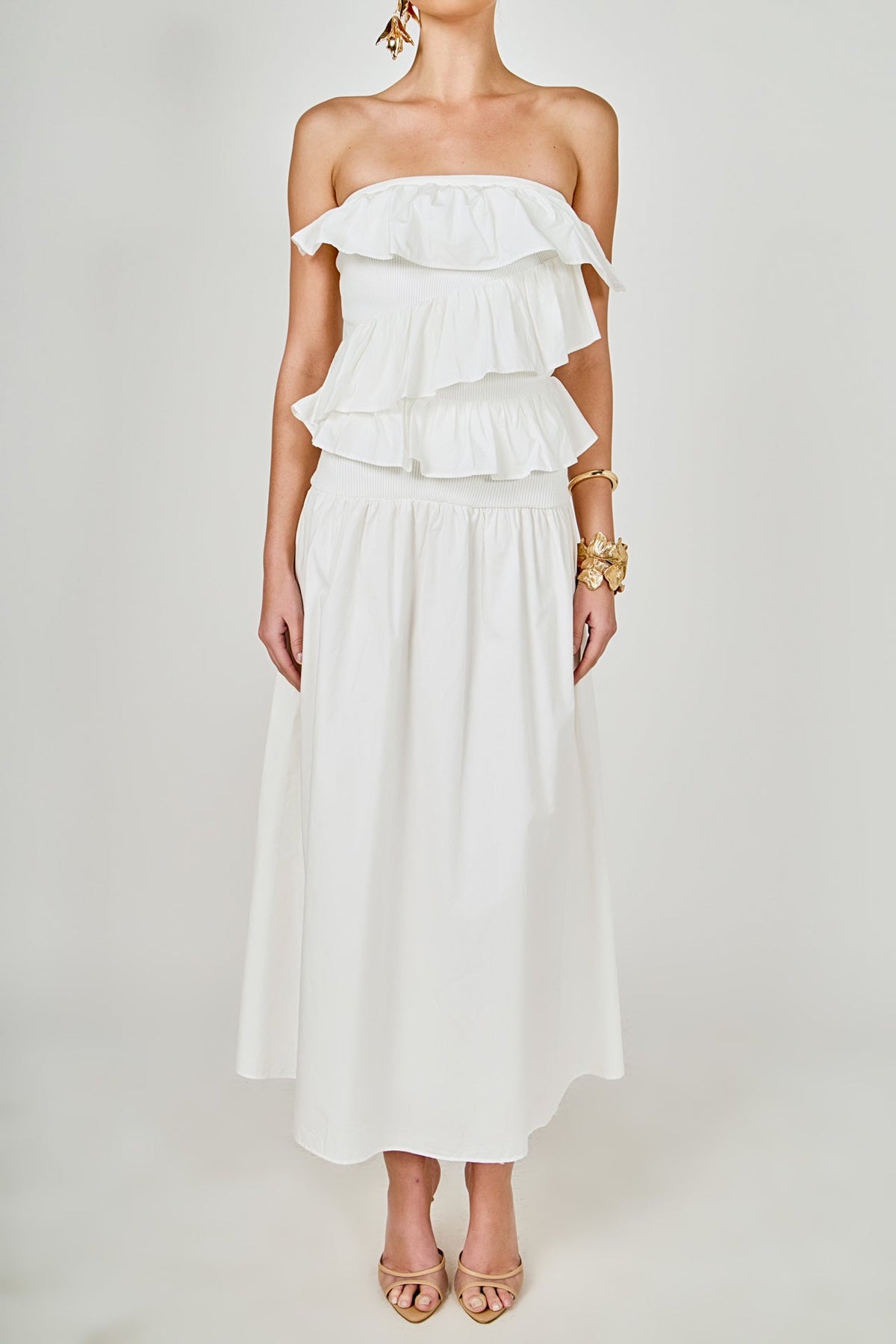 ENDLESS ROSE - Mixed Media Strapless Maxi Dress - DRESSES available at Objectrare