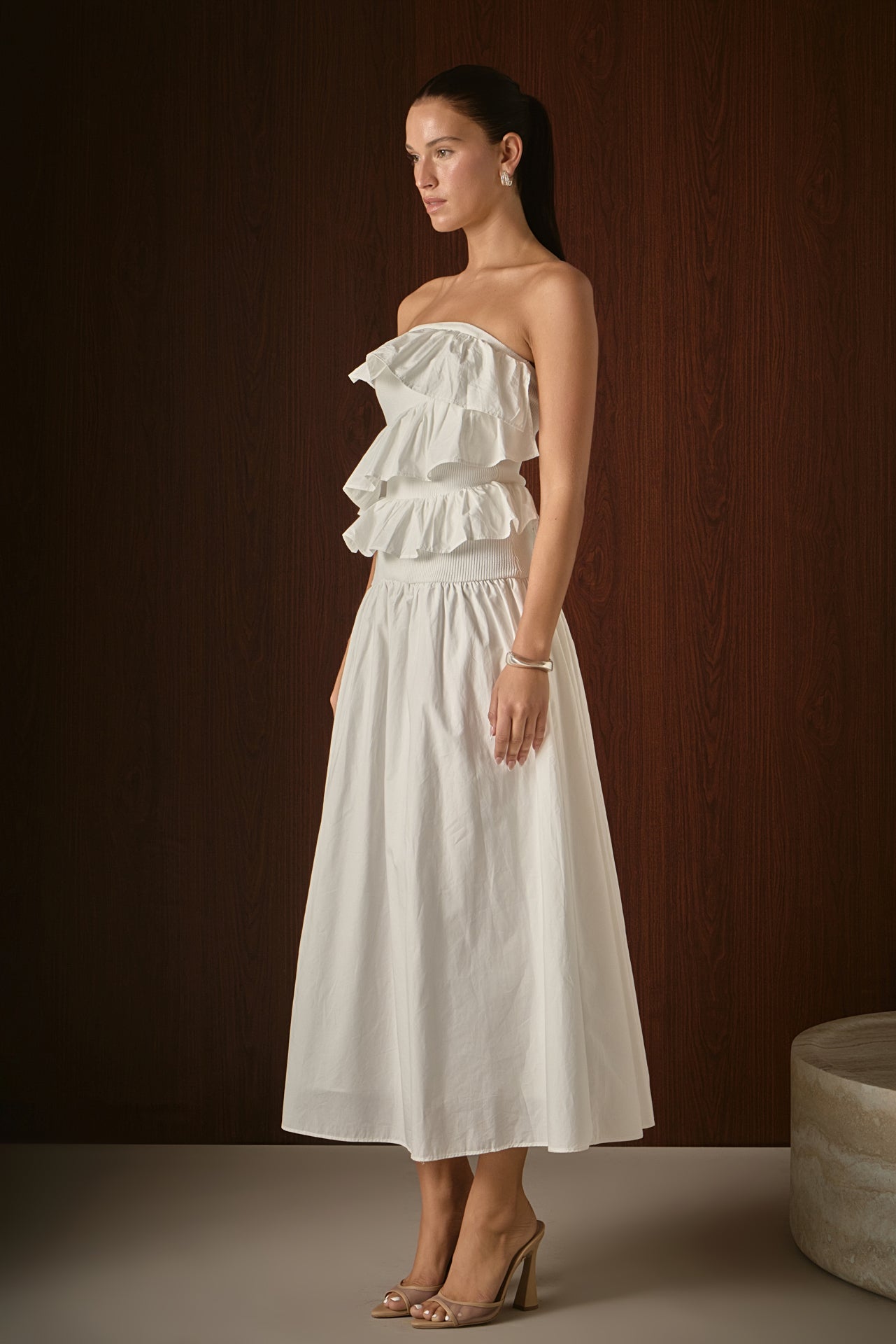 ENDLESS ROSE - Mixed Media Strapless Maxi Dress - DRESSES available at Objectrare