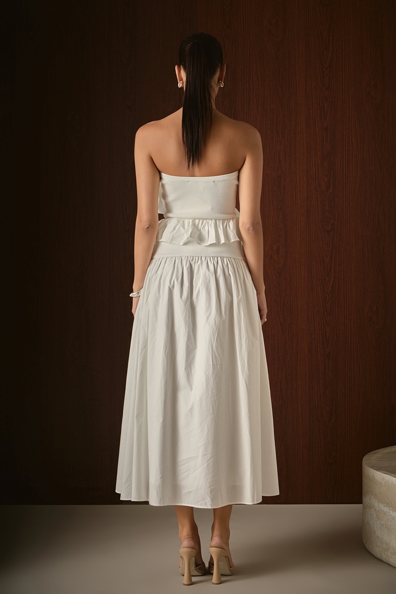 ENDLESS ROSE - Mixed Media Strapless Maxi Dress - DRESSES available at Objectrare