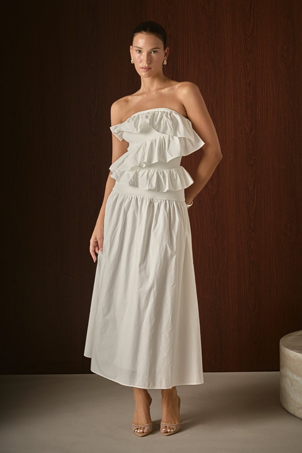 ENDLESS ROSE - Mixed Media Strapless Maxi Dress - DRESSES available at Objectrare