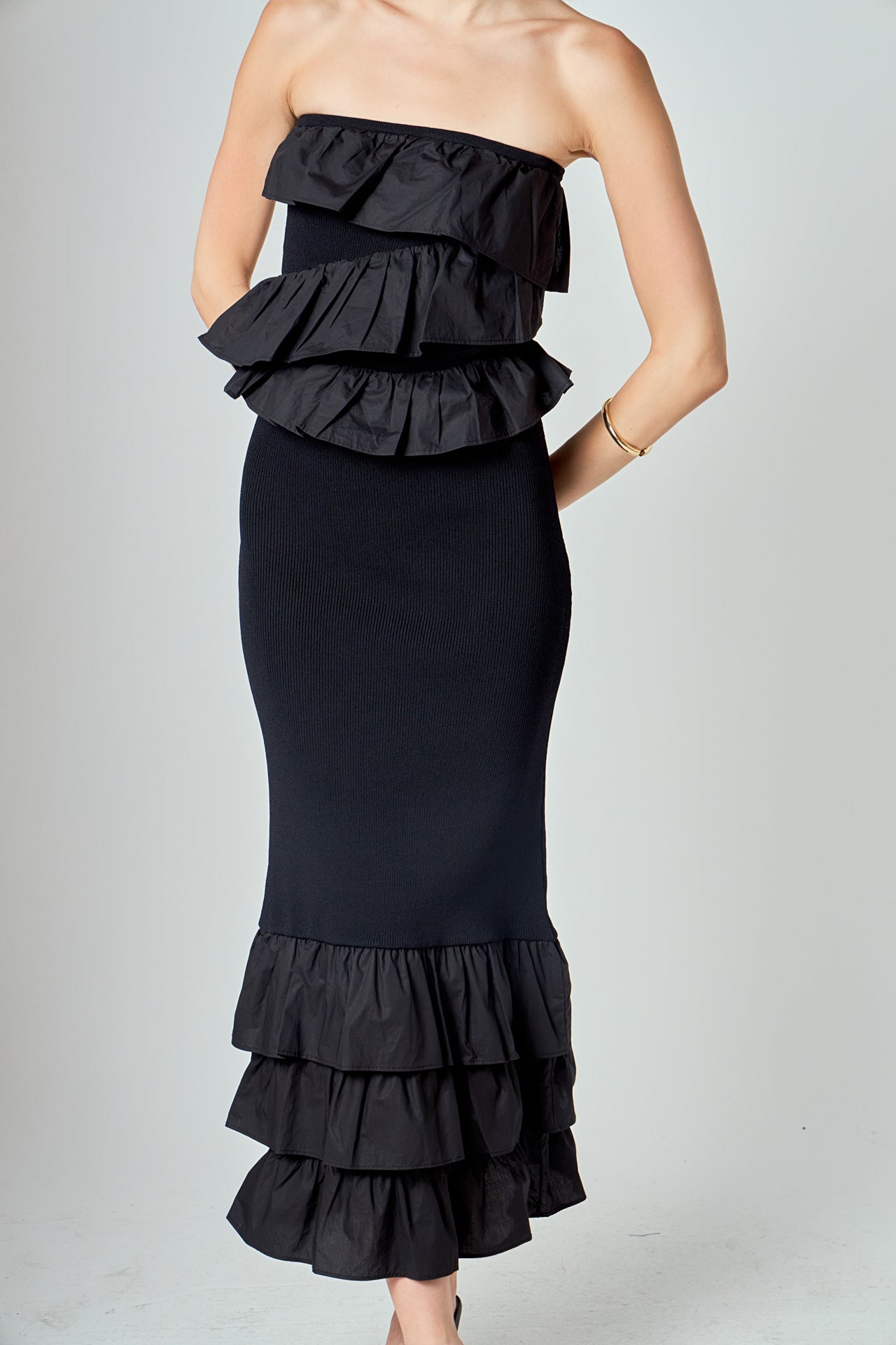 ENDLESS ROSE - Mixed Media Strapless Fitted Maxi Dress - DRESSES available at Objectrare