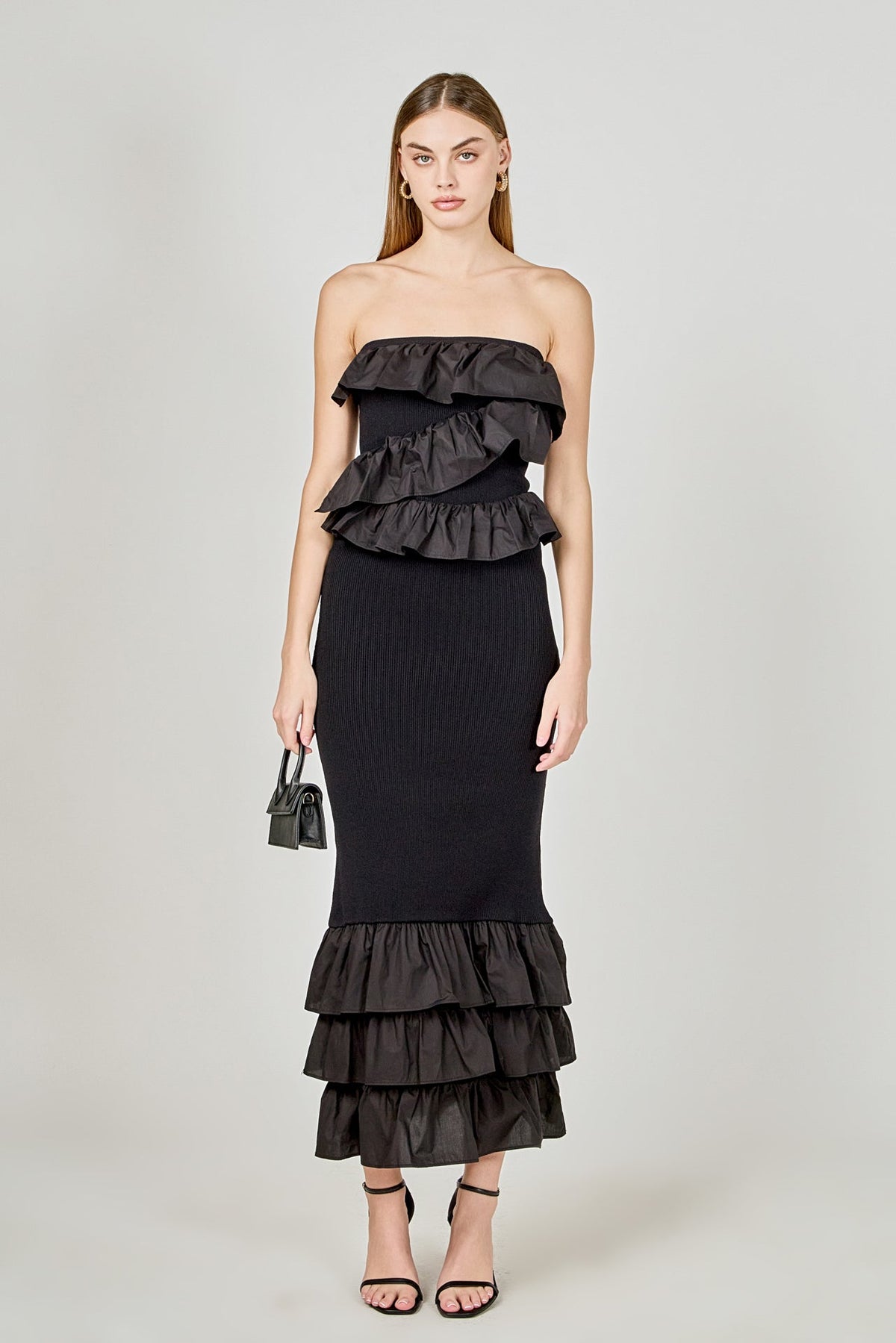 ENDLESS ROSE - Mixed Media Strapless Fitted Maxi Dress - DRESSES available at Objectrare